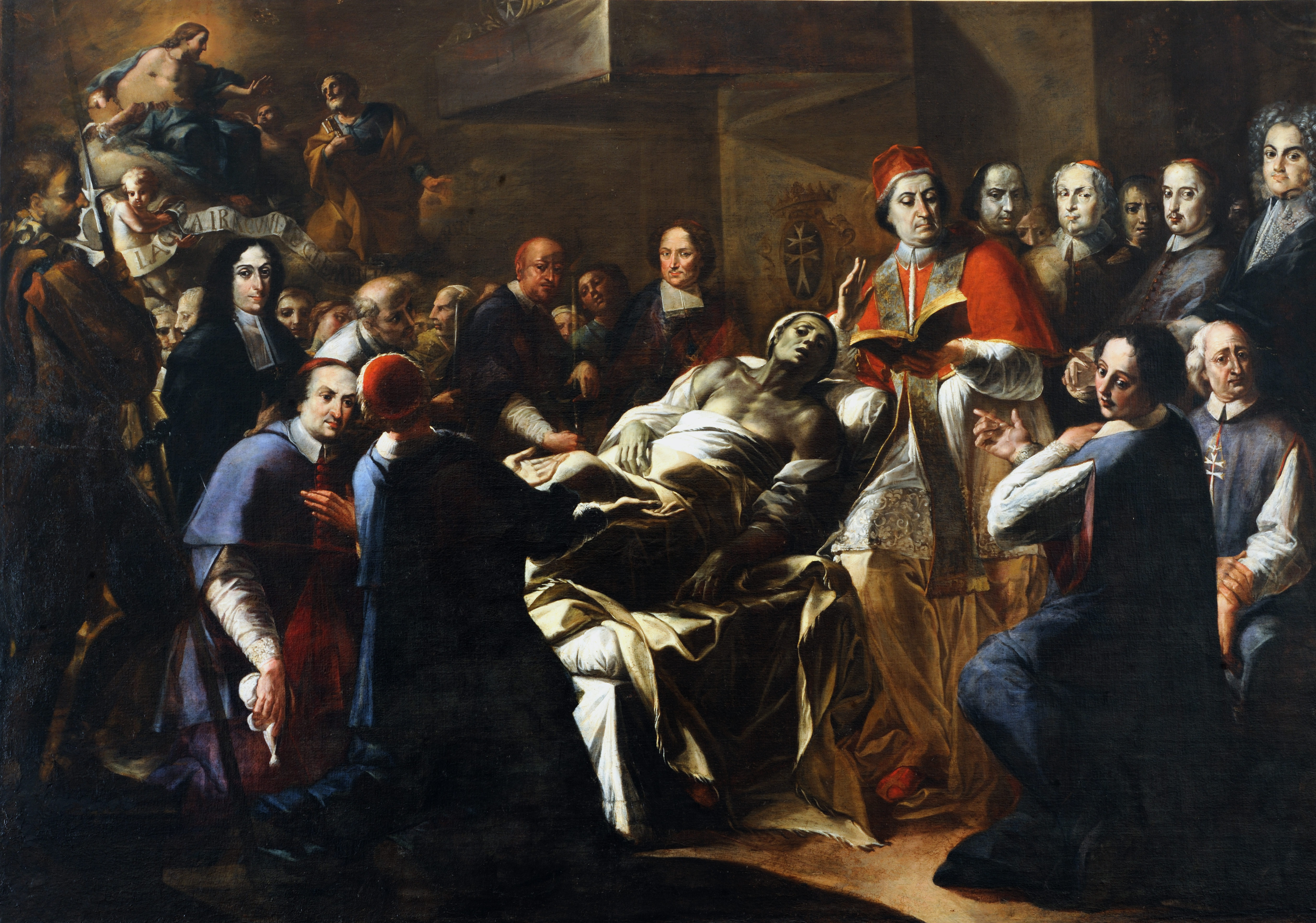 Papa Clemente XI al capezzale di un moribondo (dipinto, ciclo) di Ghezzi Pier Leone (primo quarto XVIII)