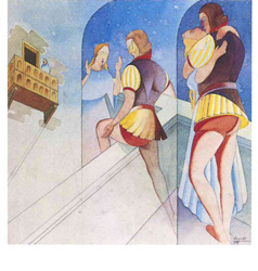 Romeo e Giulietta sul balcone, Romeo e Giulietta sul balcone (disegno, opera isolata) di Siviero Albino detto Verossì (sec. XX)