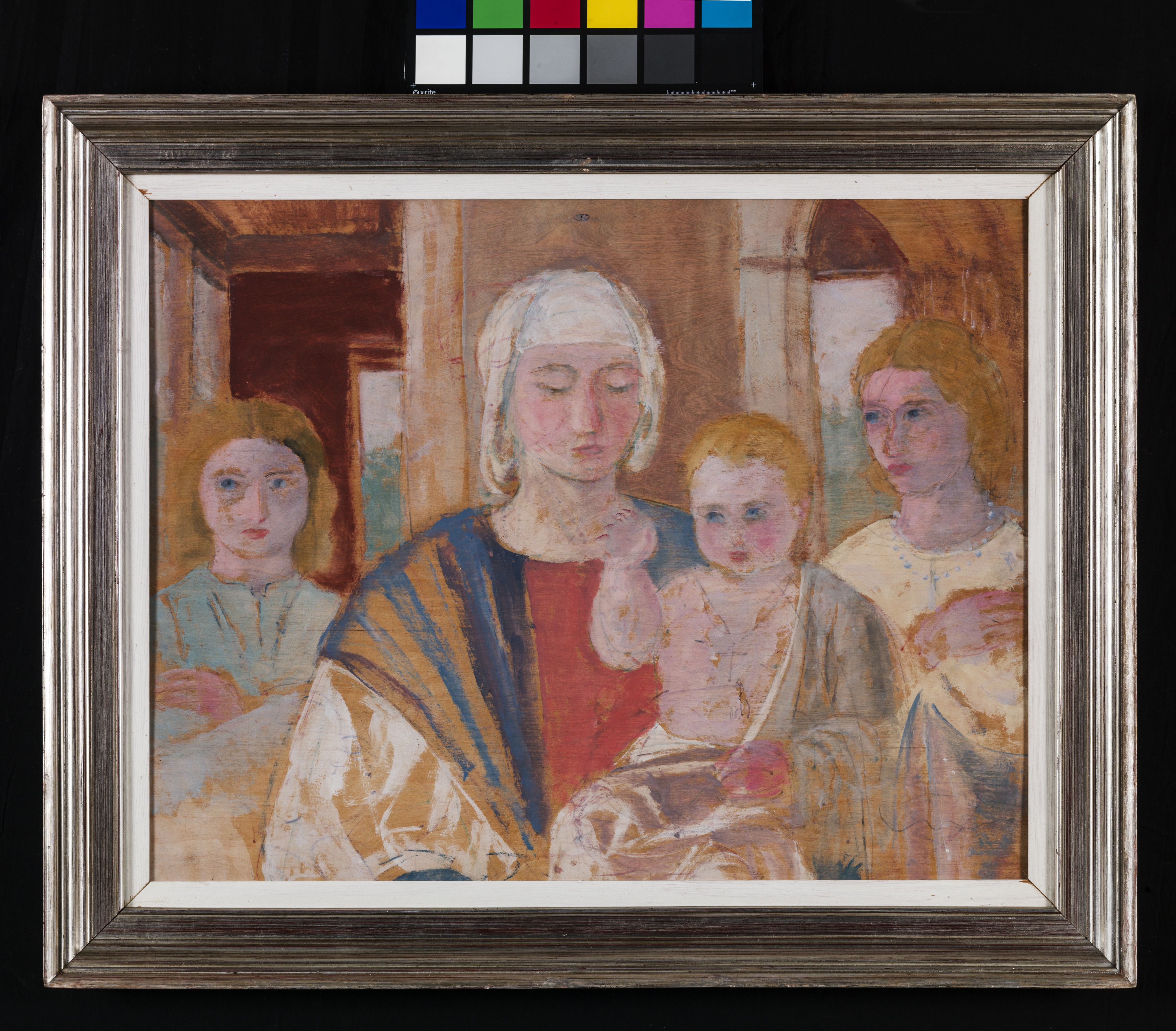 Omaggio a Piero Della Francesca, Madonna con Bambino e due angeli (dipinto, opera isolata) di Semeghini Pio (sec. XX)