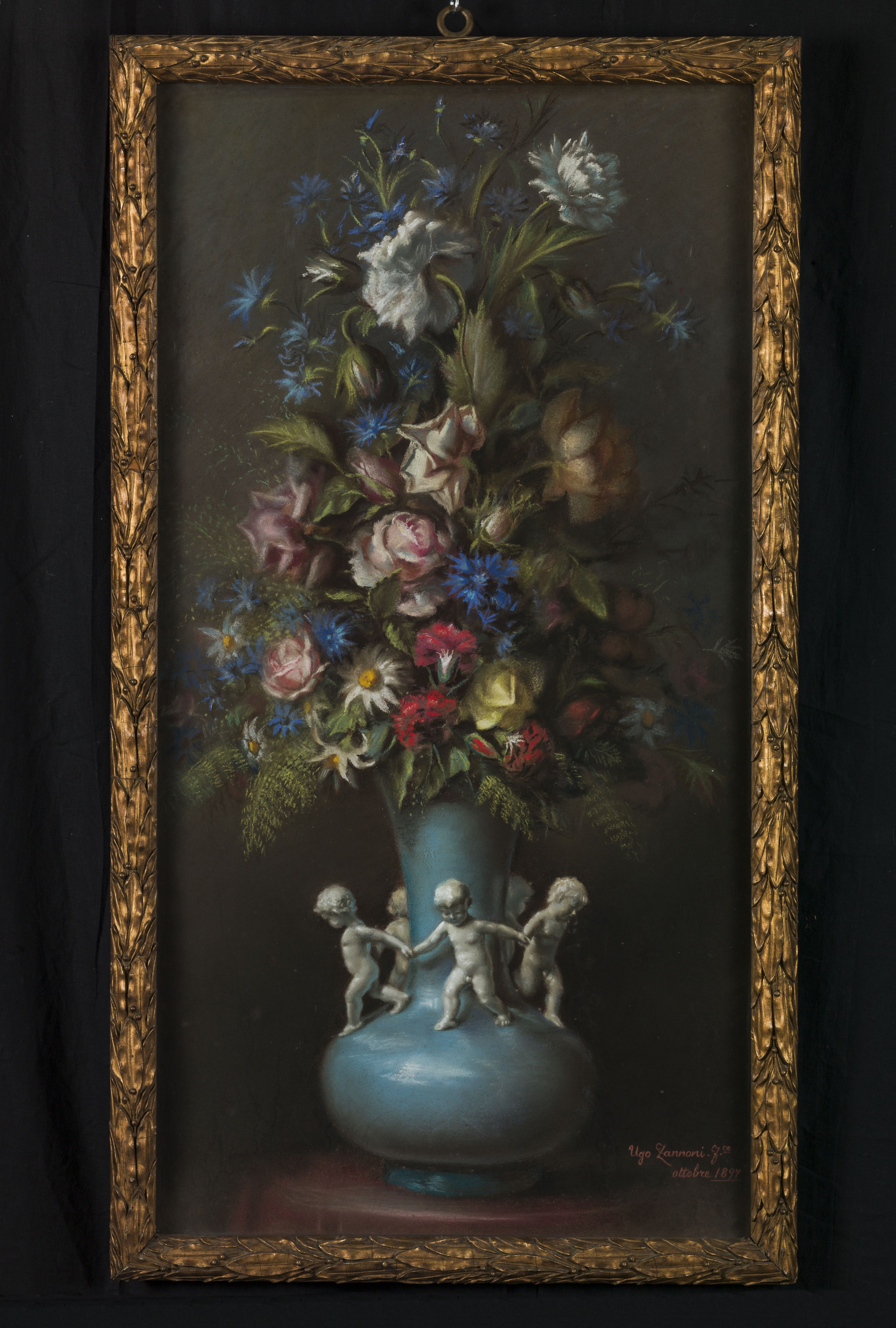 Vaso di fiori, natura morta con fiori (dipinto, opera isolata) di Zannoni Ugo - veronese (sec. XIX)