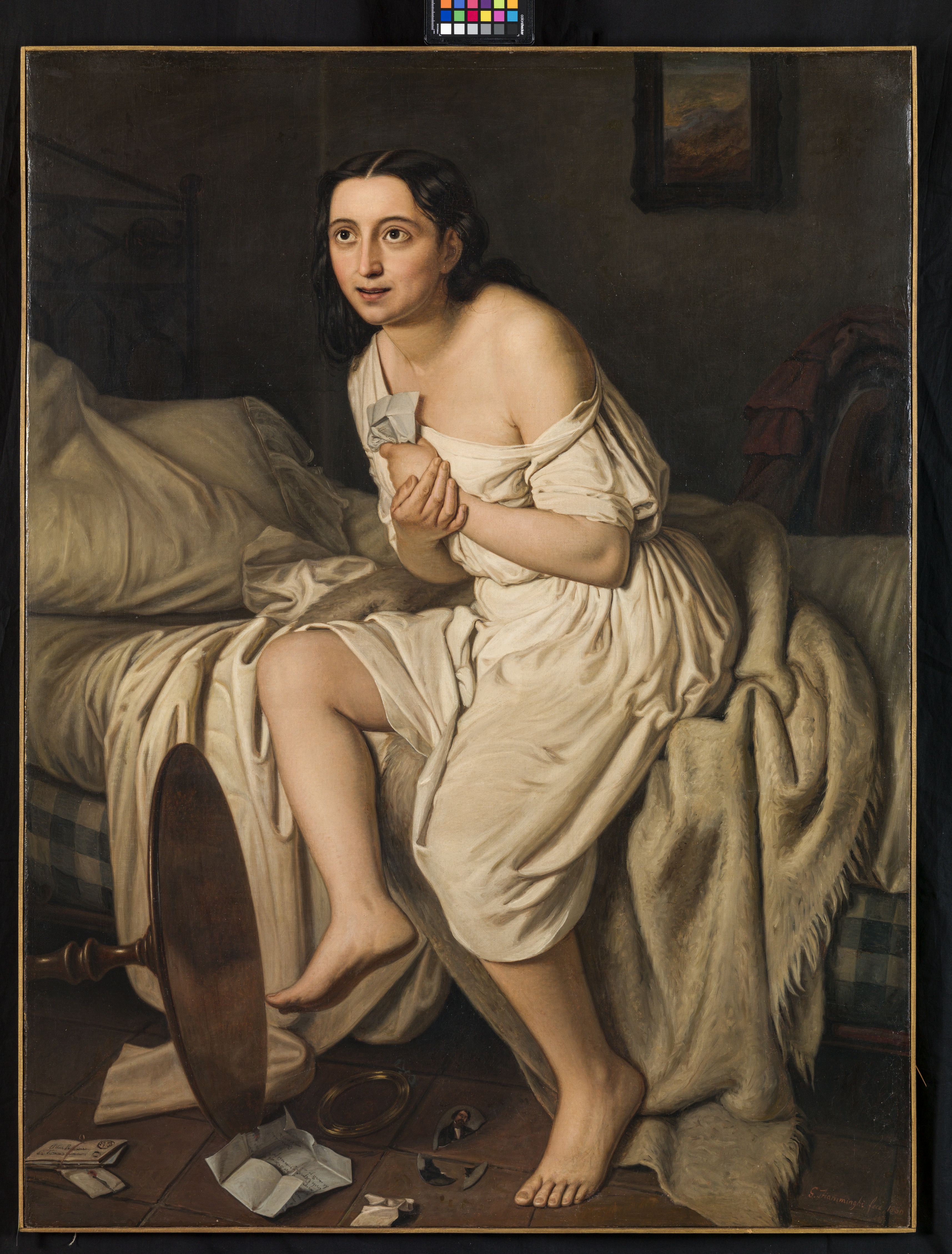 La Nina pazza per amore, figura di giovane donna seduta (dipinto, opera isolata) di Fiamminghi Giacomo (sec. XIX)