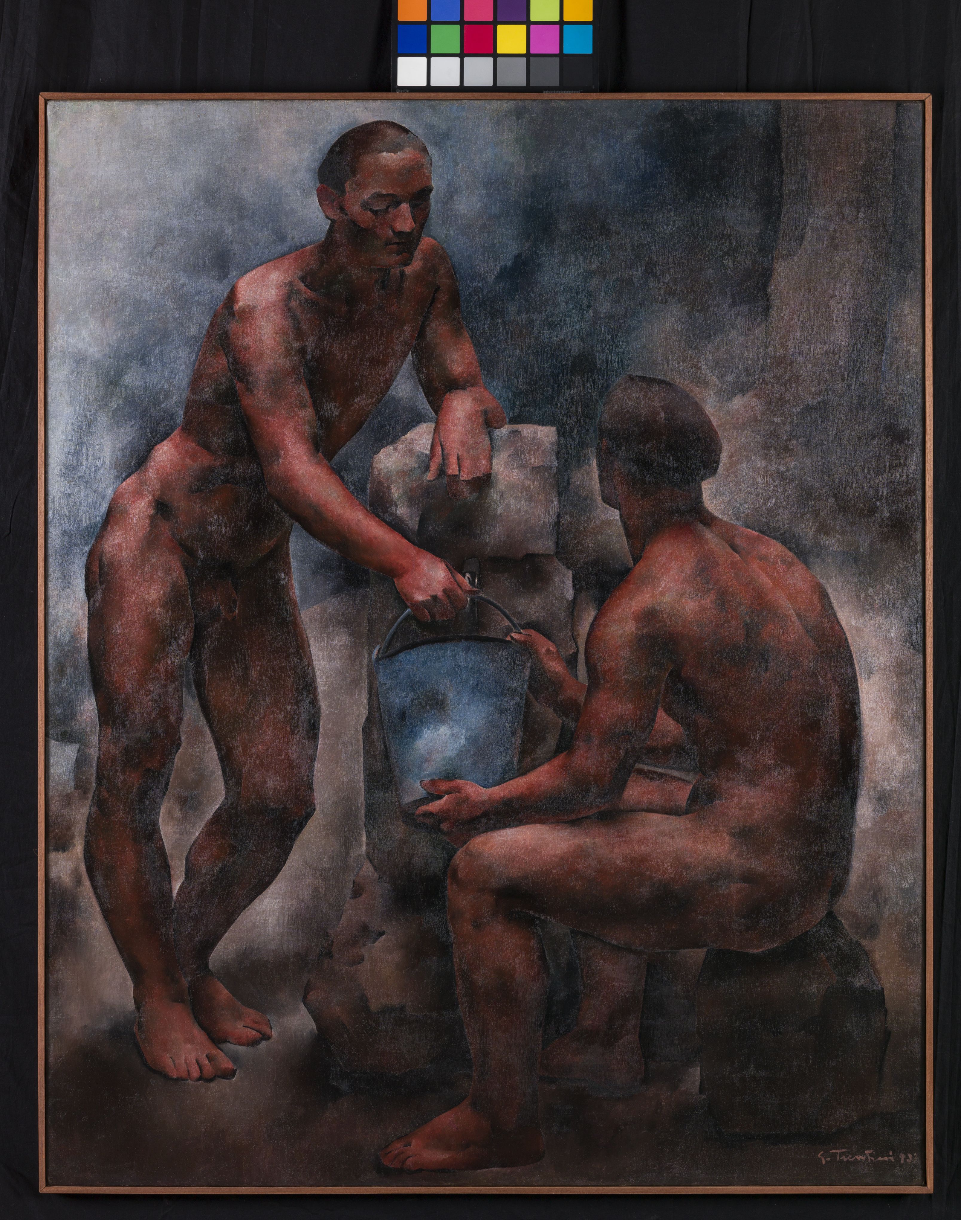 Alla fonte, due figure maschili nude (dipinto, opera isolata) di Trentini Guido (sec. XX)