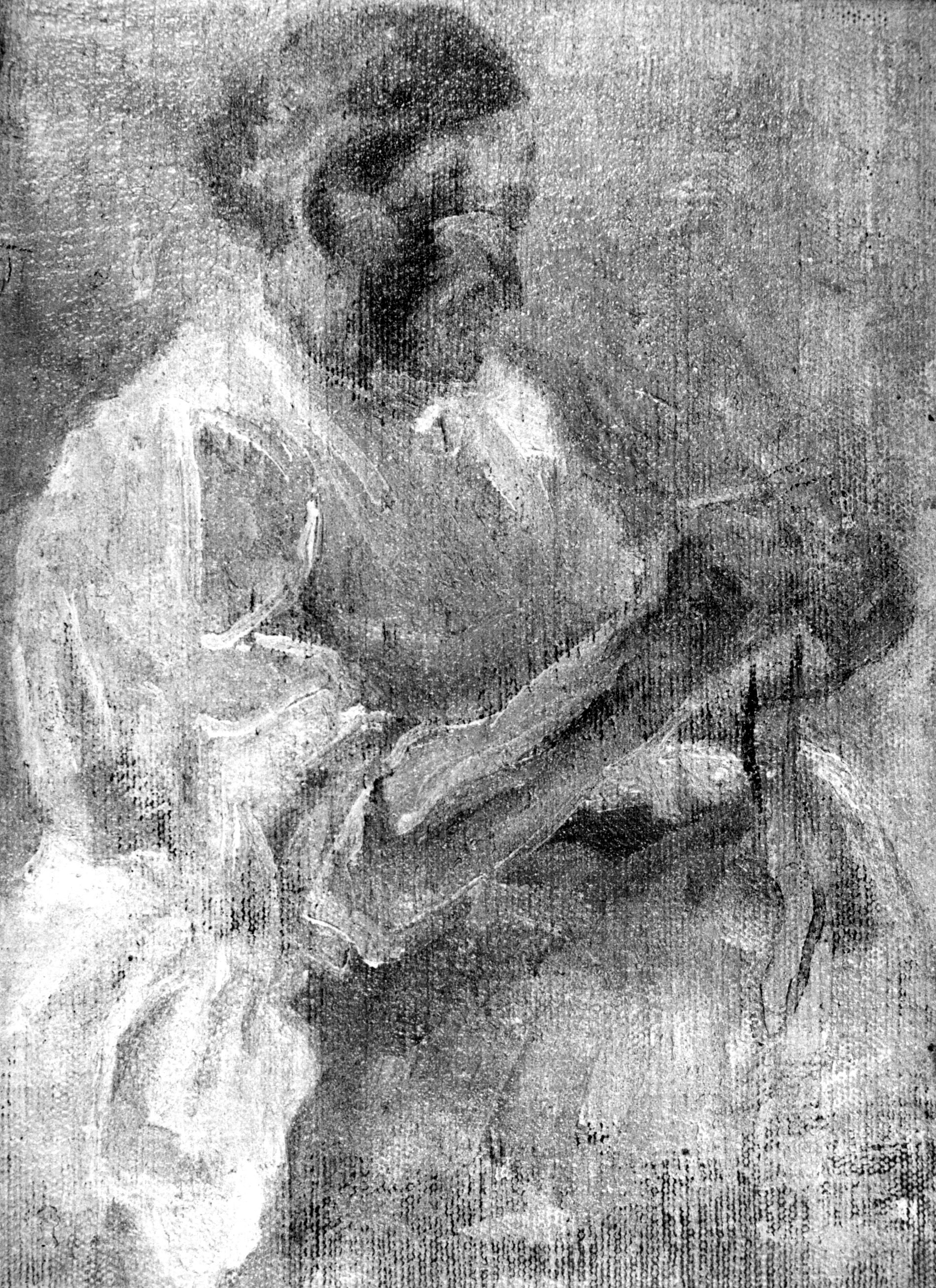 Mia madre, figura femminile seduta con grembiule rosso (dipinto, opera isolata) di Semeghini Pio (sec. XX)