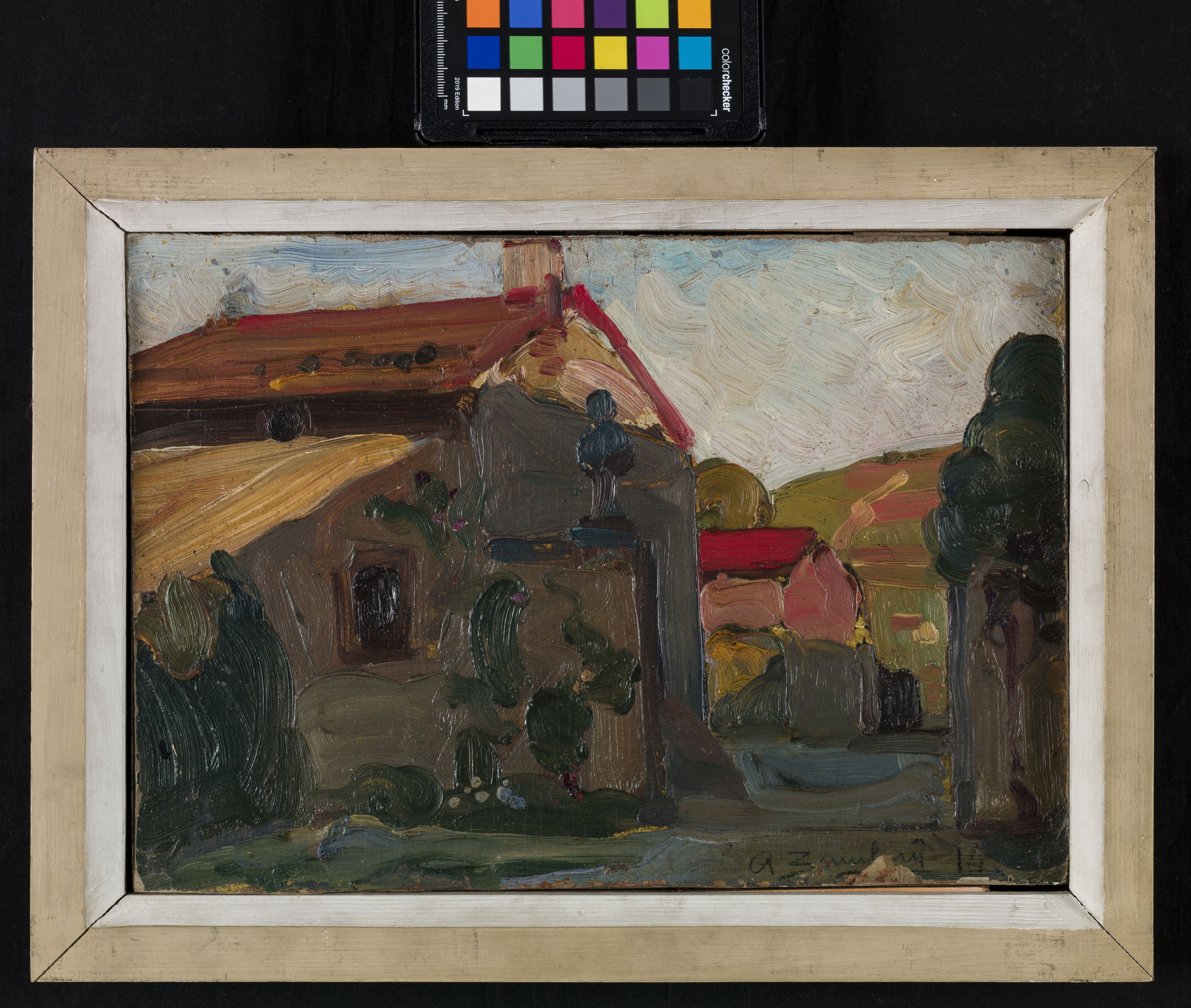 Paesaggio, paesaggio con case (dipinto, opera isolata) di Zamboni Angelo (sec. XX)