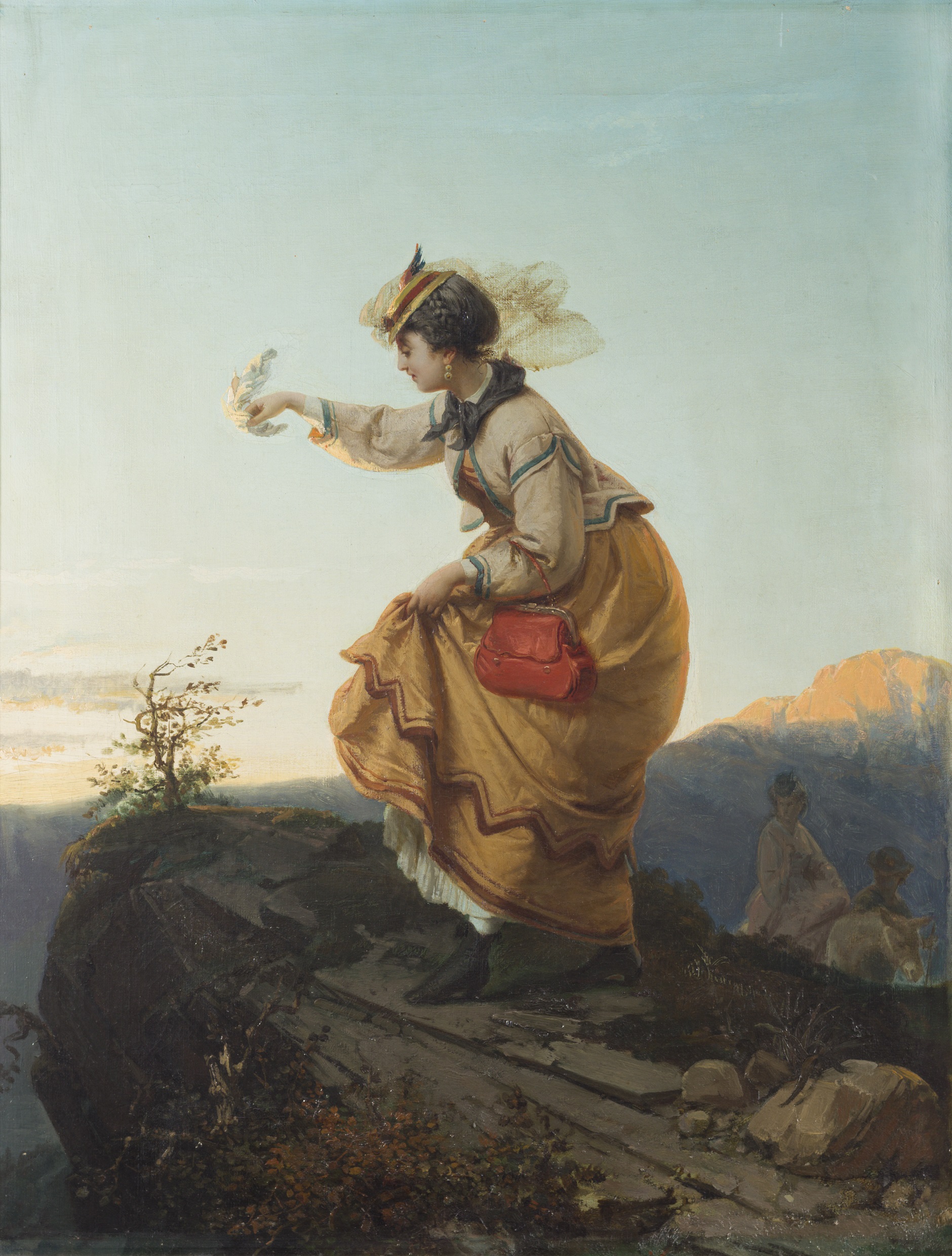 La scommessa vinta, paesaggio montano con tre figure femminili (dipinto, opera isolata) di Induno Domenico (sec. XIX)