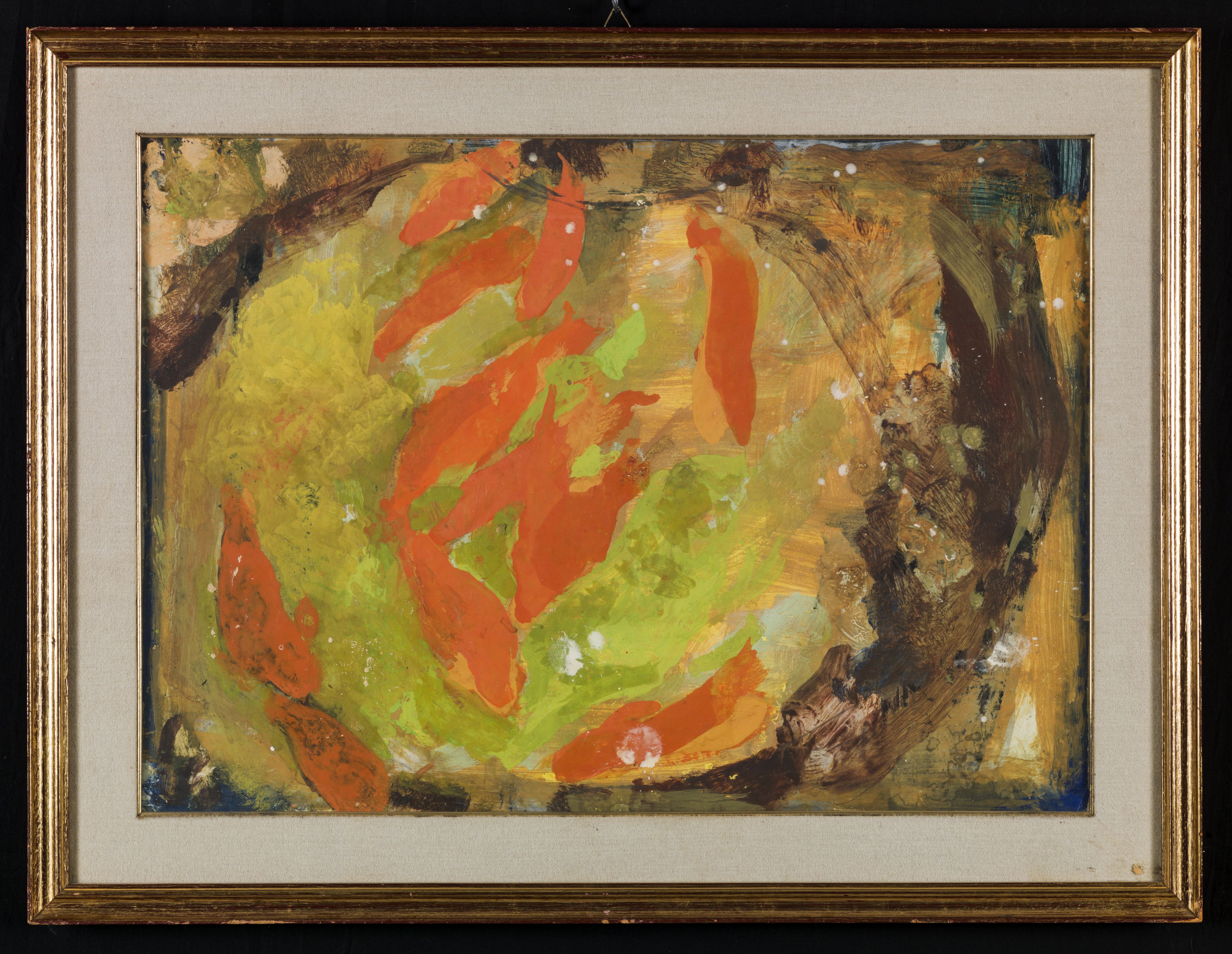 Pesci rossi, boccia di vetro con pesci rossi (dipinto, opera isolata) di Corsi Carlo (sec. XX)
