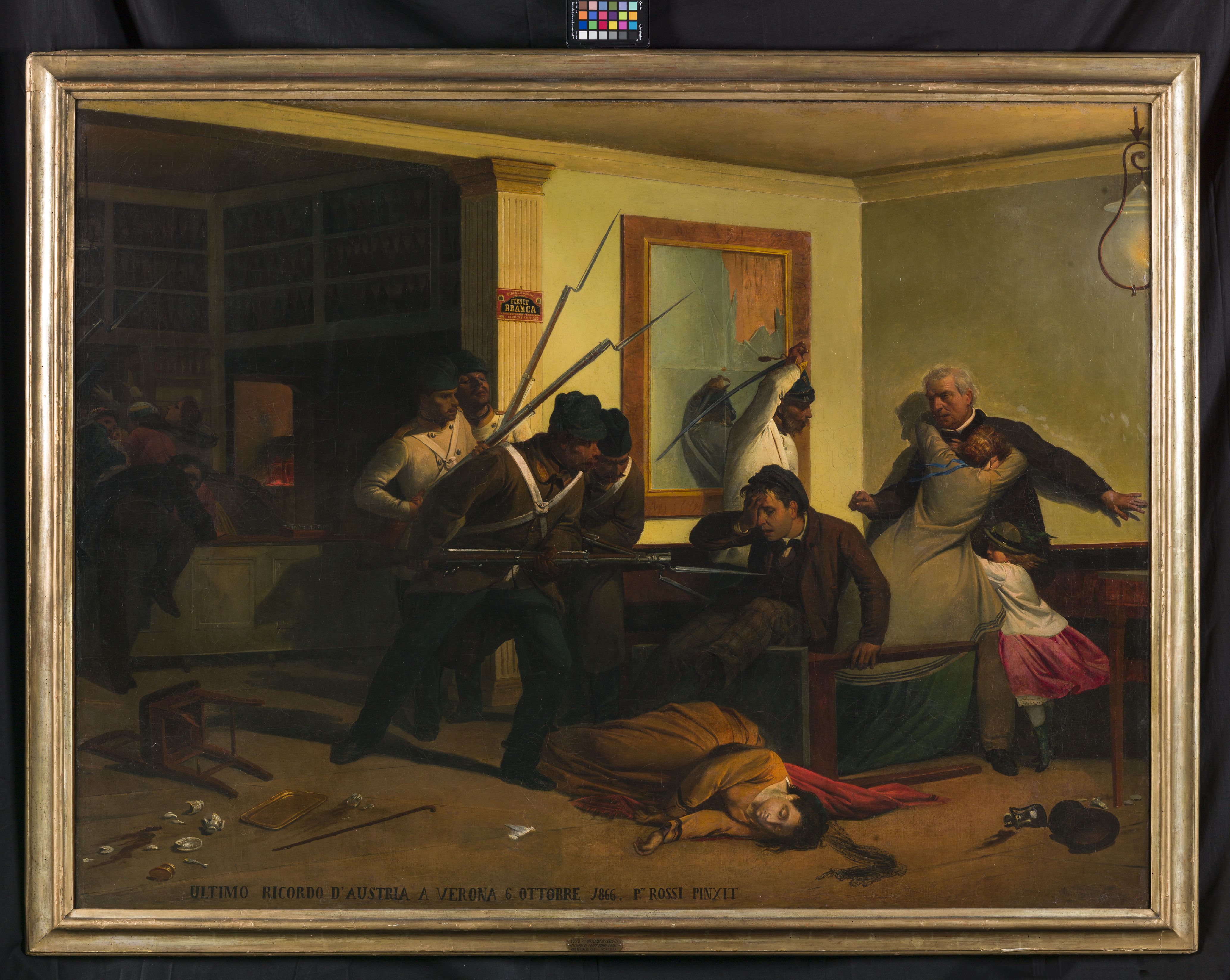 Uccisione di Carlotta Aschieri il 6 ottobre 1866. Ultimo ricordo d'Austria, scena di omicidio in interno (dipinto, opera isolata) di Rossi Pietro (sec. XIX)