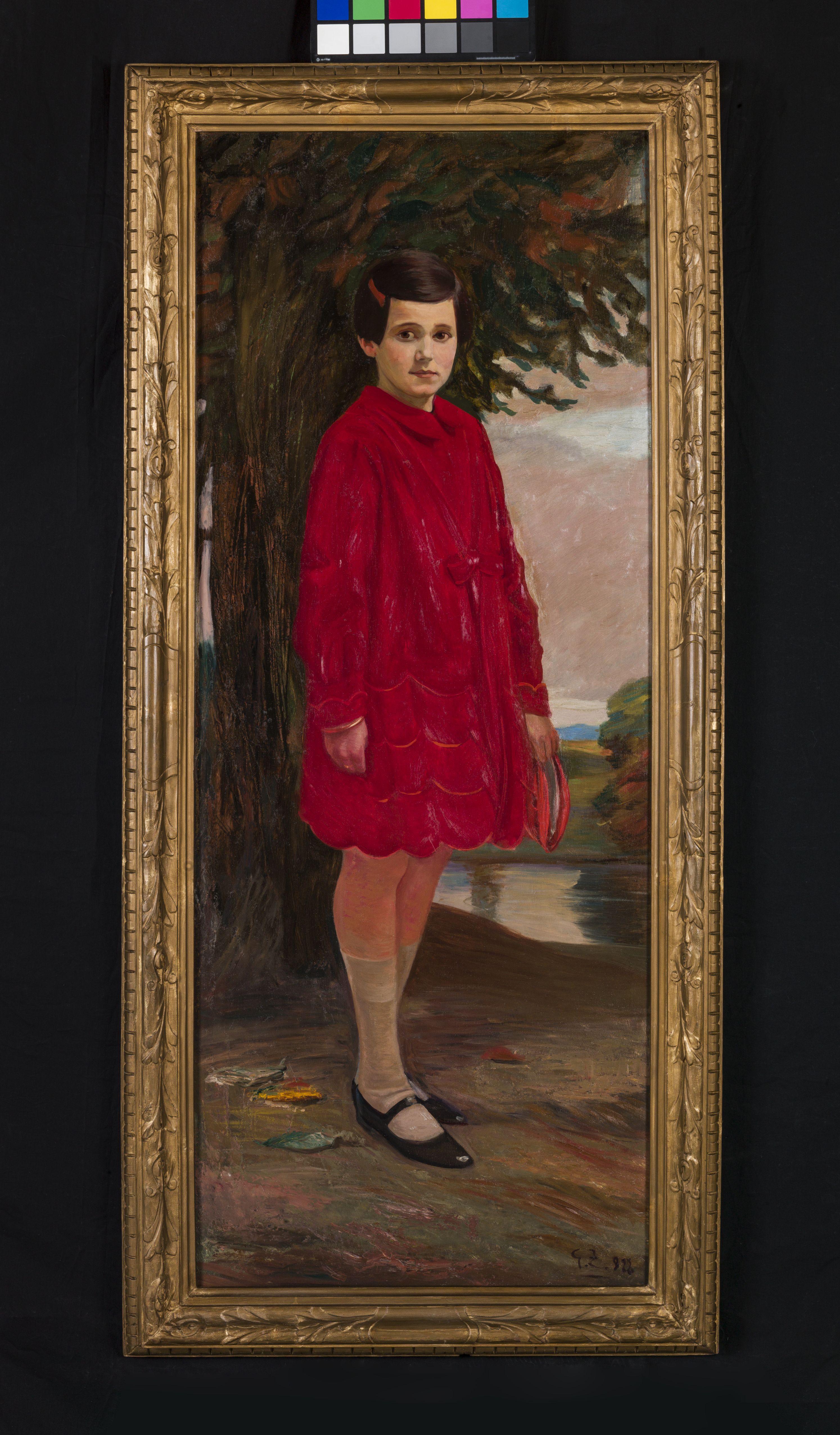 Ritratto di fanciulla in rosso, figura di bambina con vestito rosso (dipinto, opera isolata) di Zancolli Giuseppe (sec. XX)