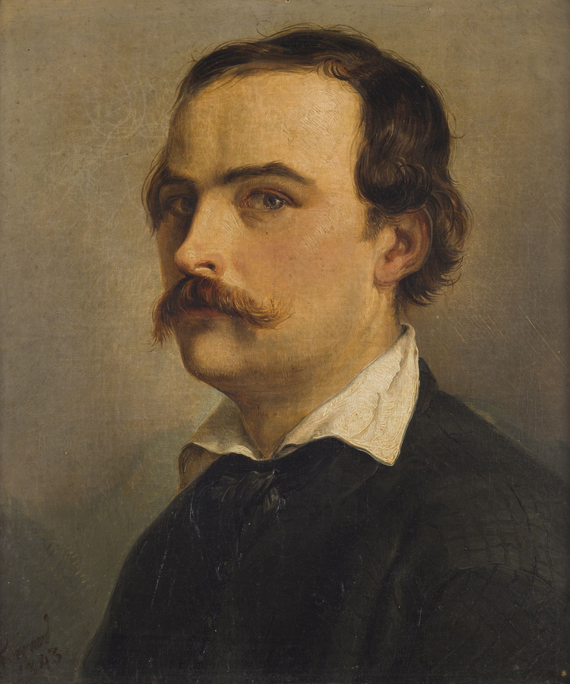 Gentiluomo con i baffi [Autoritratto]*, busto ritratto maschile con baffi (dipinto, opera isolata) di Ferrari Carlo detto Ferrarin (sec. XIX)