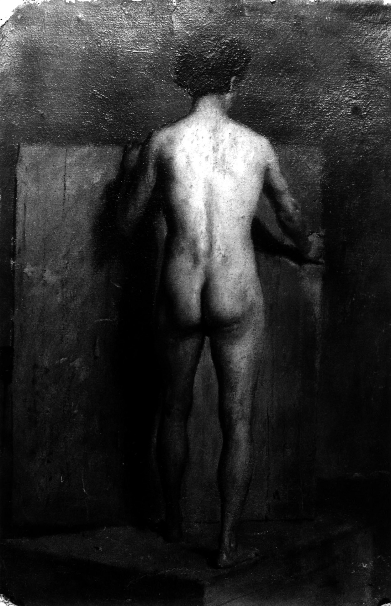 Nudo d'accademia, figura di uomo nudo in piedi di schiena (dipinto, opera isolata) di Dall'Oca Bianca Angelo (sec. XIX)