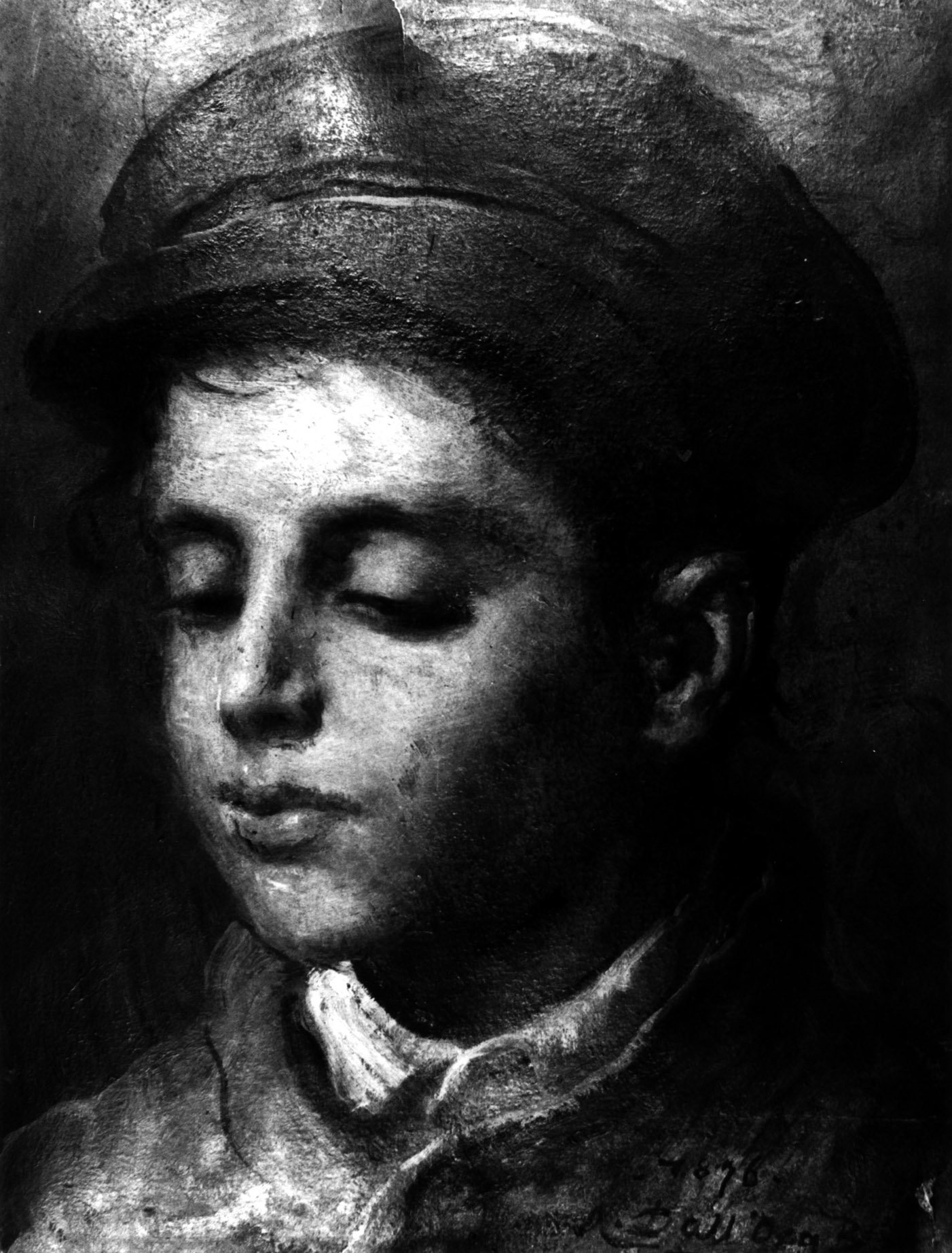 Testa di ragazzo, testa di ragazzo con cappello (dipinto, opera isolata) di Dall'Oca Bianca Angelo (sec. XIX)