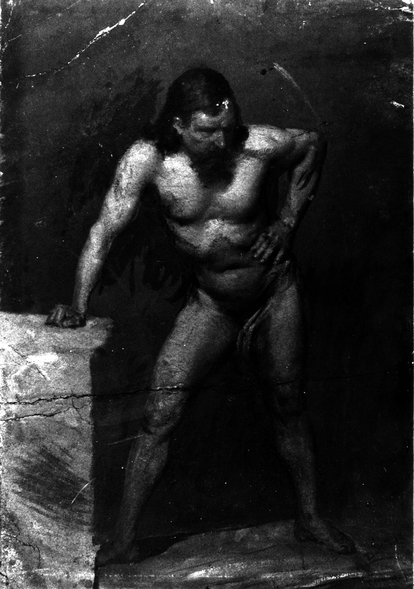 Nudo d'accademia, figura di giovane nudo in piedi piegato in avanti (dipinto, opera isolata) di Dall'Oca Bianca Angelo (sec. XIX)
