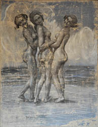 Le tre grazie, tre figure femminili in piedi nude (dipinto, opera isolata) di Dall'Oca Bianca Angelo (sec. XX)