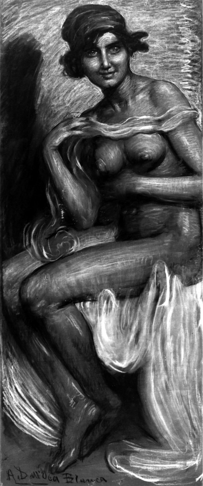 In posa, figura di donna nuda (dipinto, opera isolata) di Dall'Oca Bianca Angelo (sec. XX)
