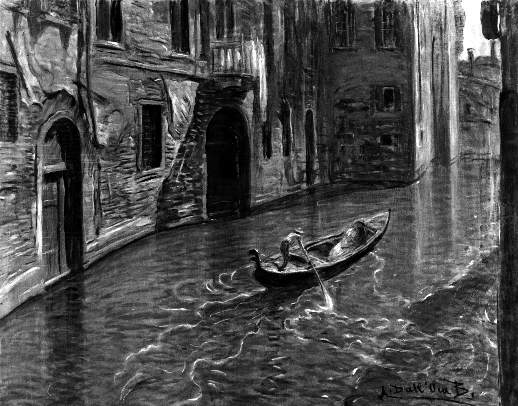 Canale a Venezia, veduta di Venezia con canale (dipinto, opera isolata) di Dall'Oca Bianca Angelo (sec. XX)