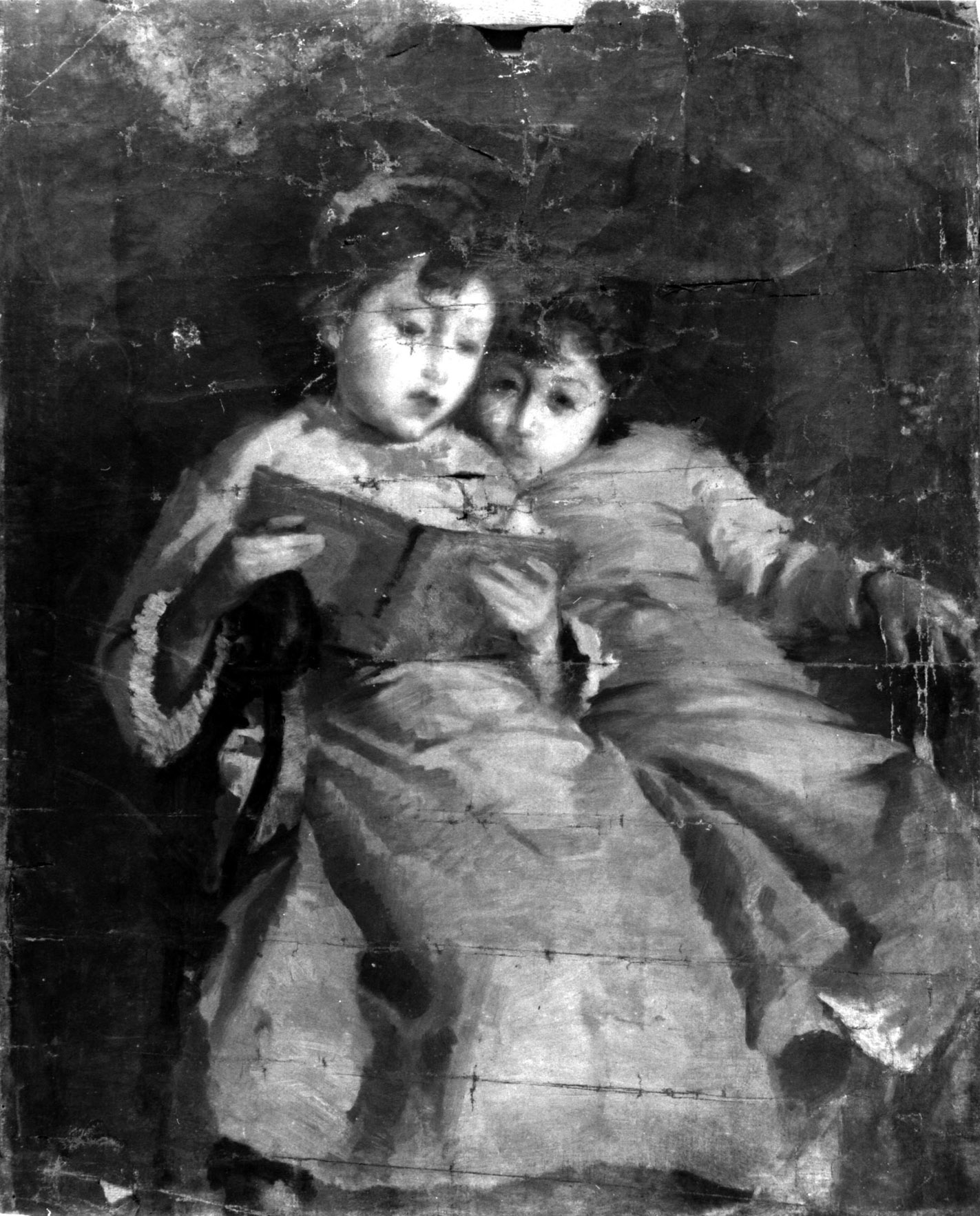 Due bambine che leggono, due figure di bambine che leggono (dipinto, opera isolata) di autore ignoto (sec. XIX)
