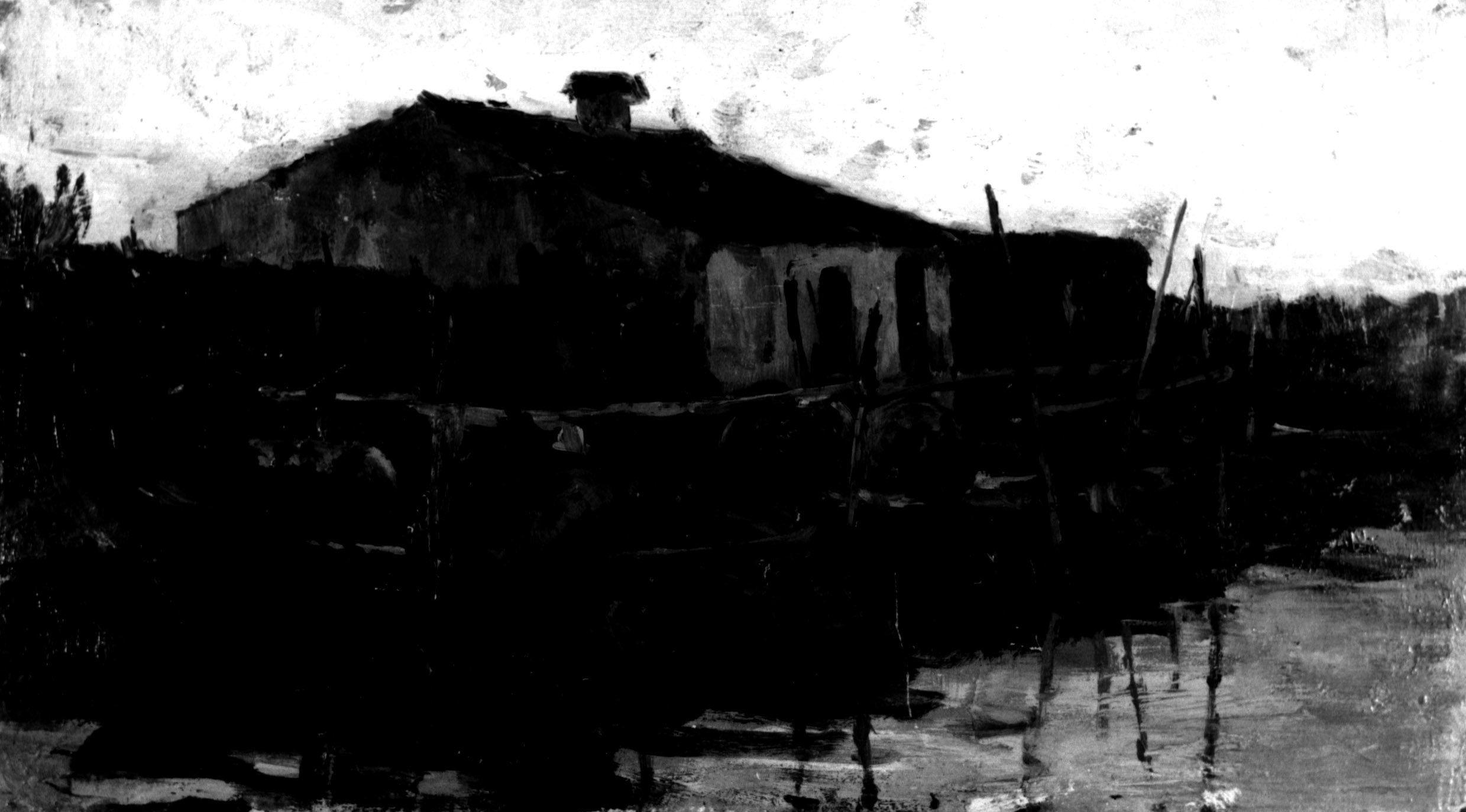 Tramonto a Chioggia. Barche di pescatori, veduta al tramonto con canale con barche ormeggiate (dipinto, opera isolata) di Avanzi Vittorio (sec. XIX)
