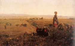 Il capitale di Rosa, paesaggio di campagna con contadina e tacchini (dipinto, opera isolata) di Zoccatelli Giovanni (sec. XIX)