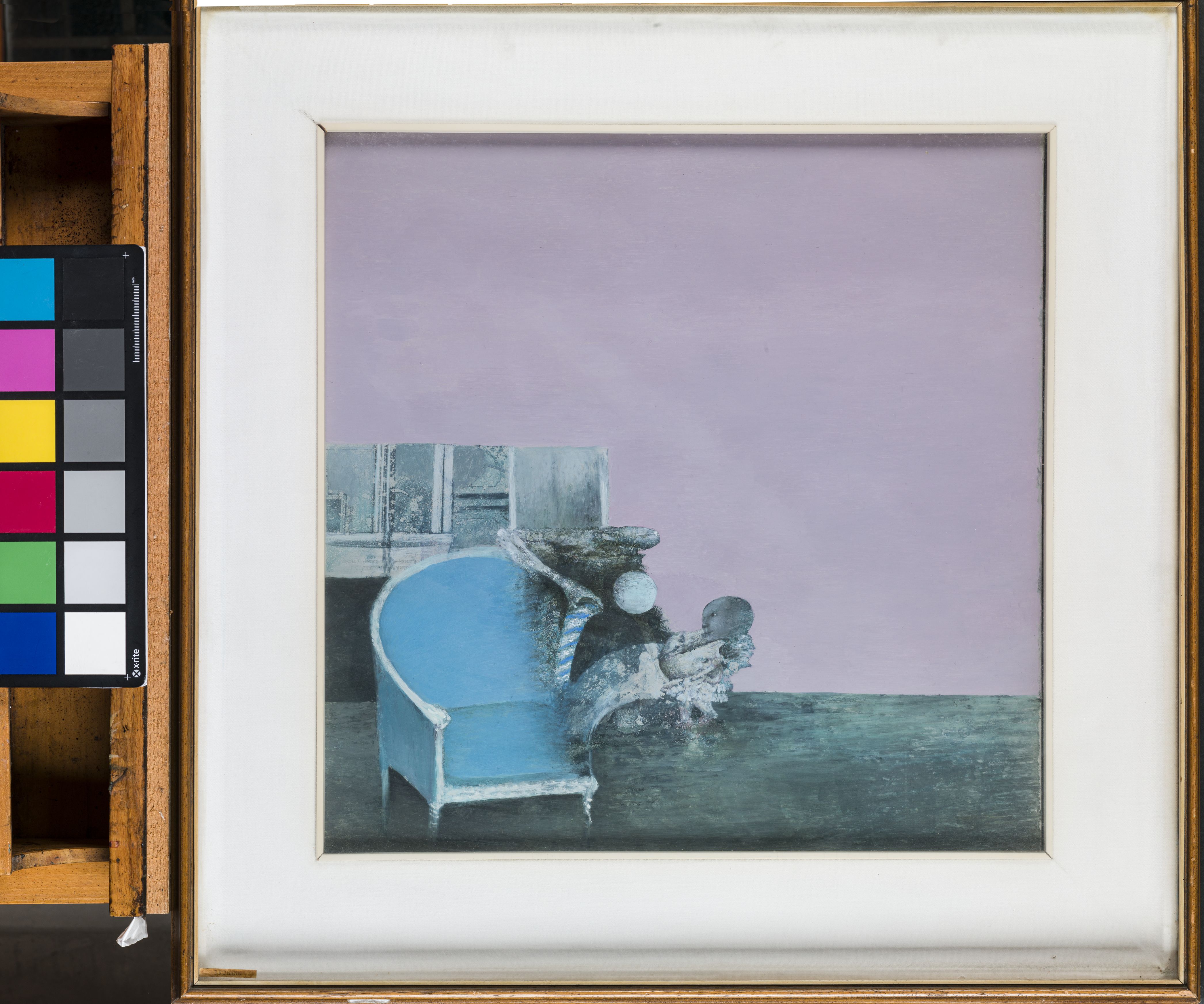 Interno, interno con poltrona e bambino (dipinto, opera isolata) di Zanon Marisaldi Ada (sec. XX)
