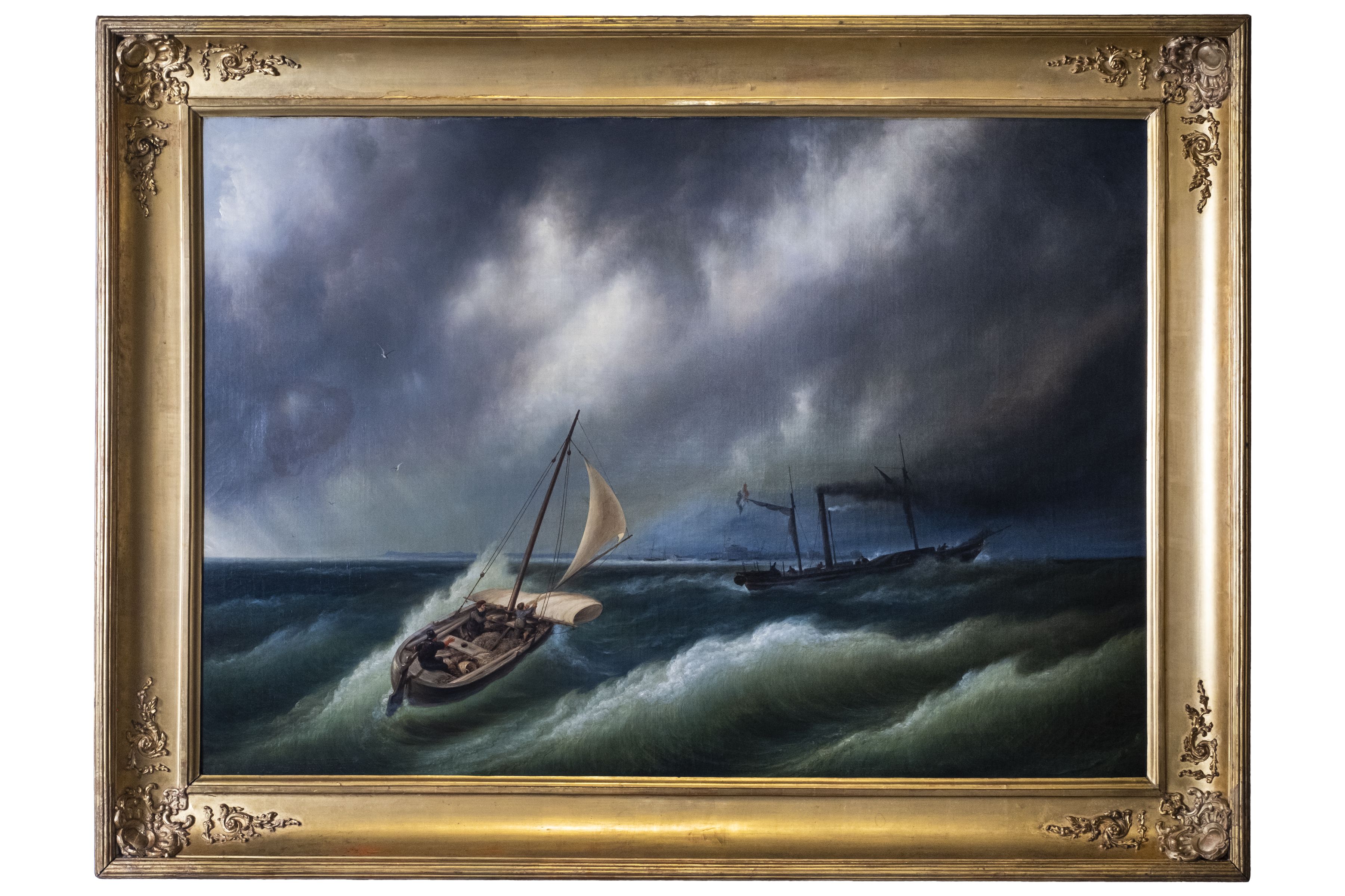 Marina con barca a vapore, marina con barca (dipinto, opera isolata) di Canella Giuseppe (sec. XIX)