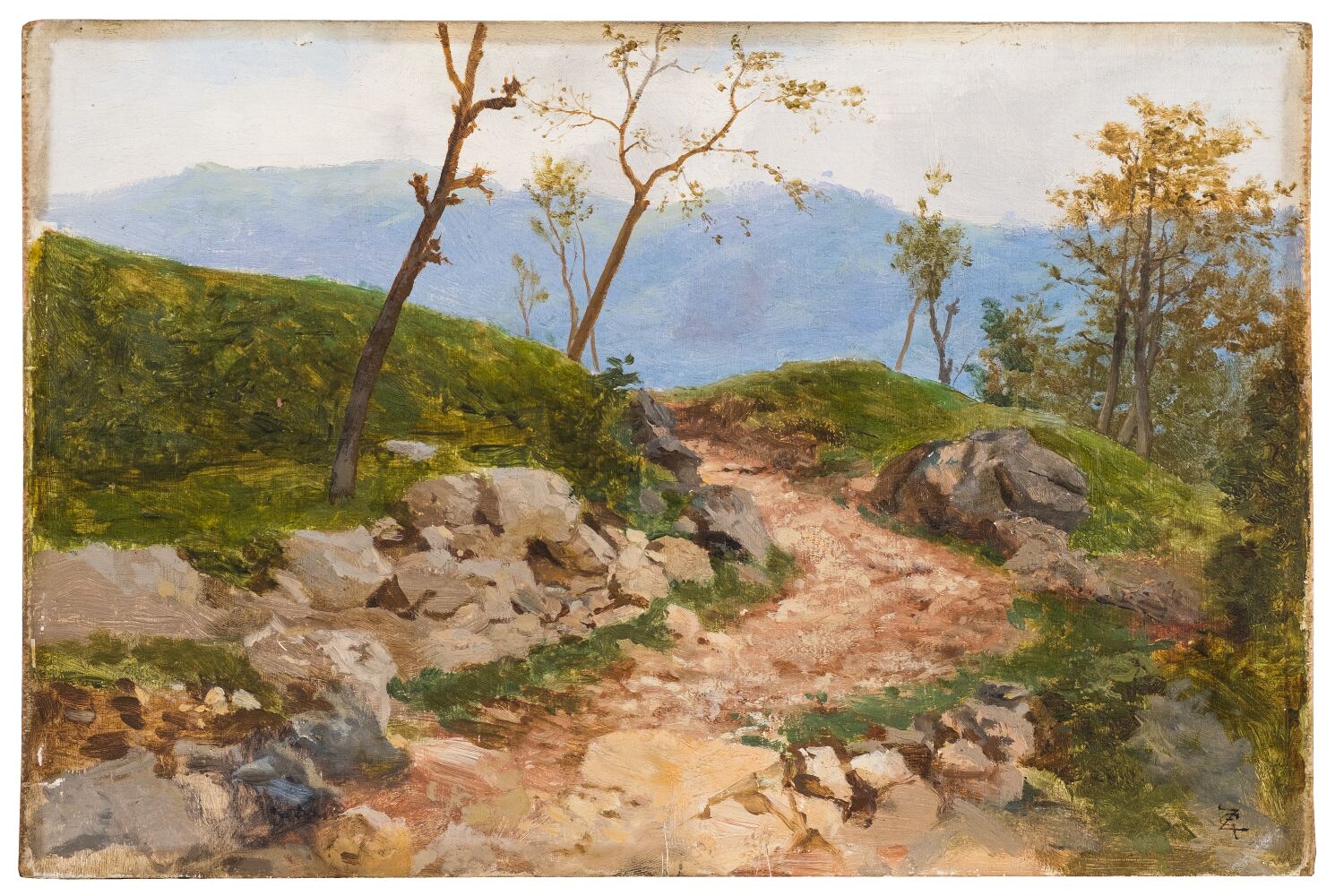 A Badia Calavena, paesaggio montano con sentiero (dipinto, serie) di Zannoni Giuseppe - ambito veronese (sec. XIX)