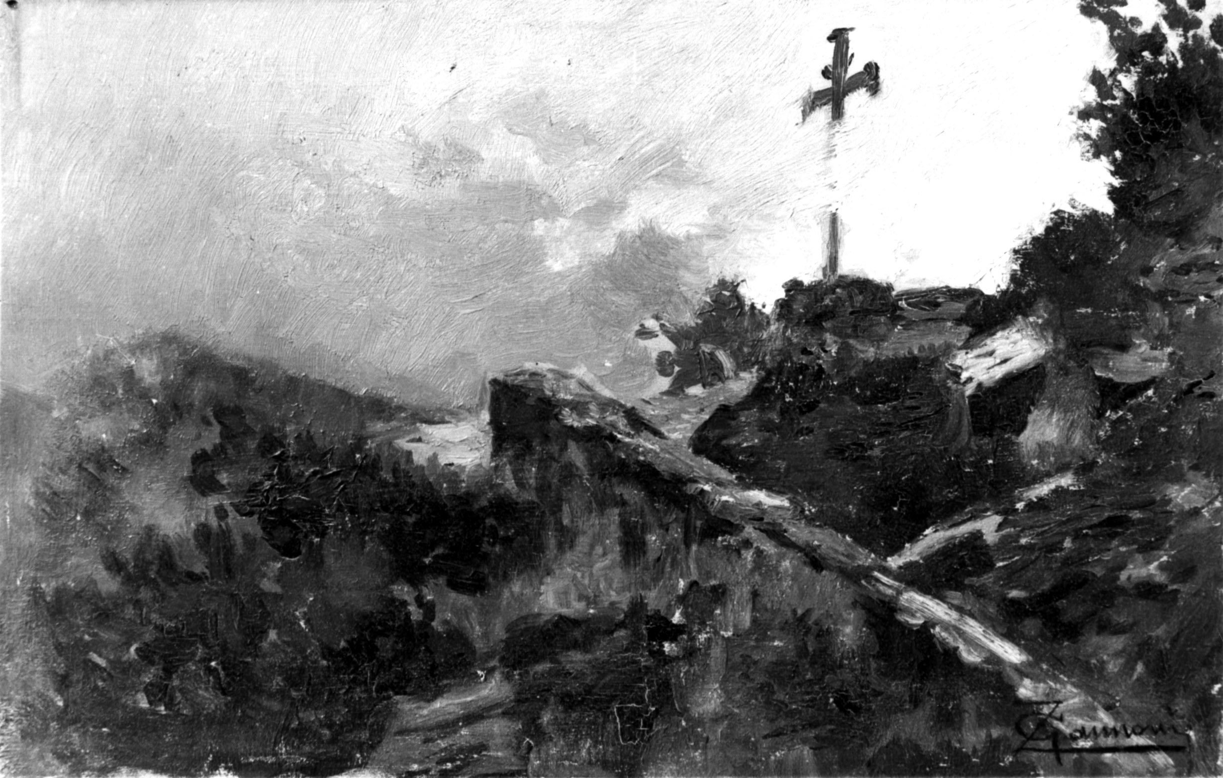 Studio di paesaggio, paesaggio montano con croce (dipinto, serie) di Zannoni Giuseppe (sec. XIX)