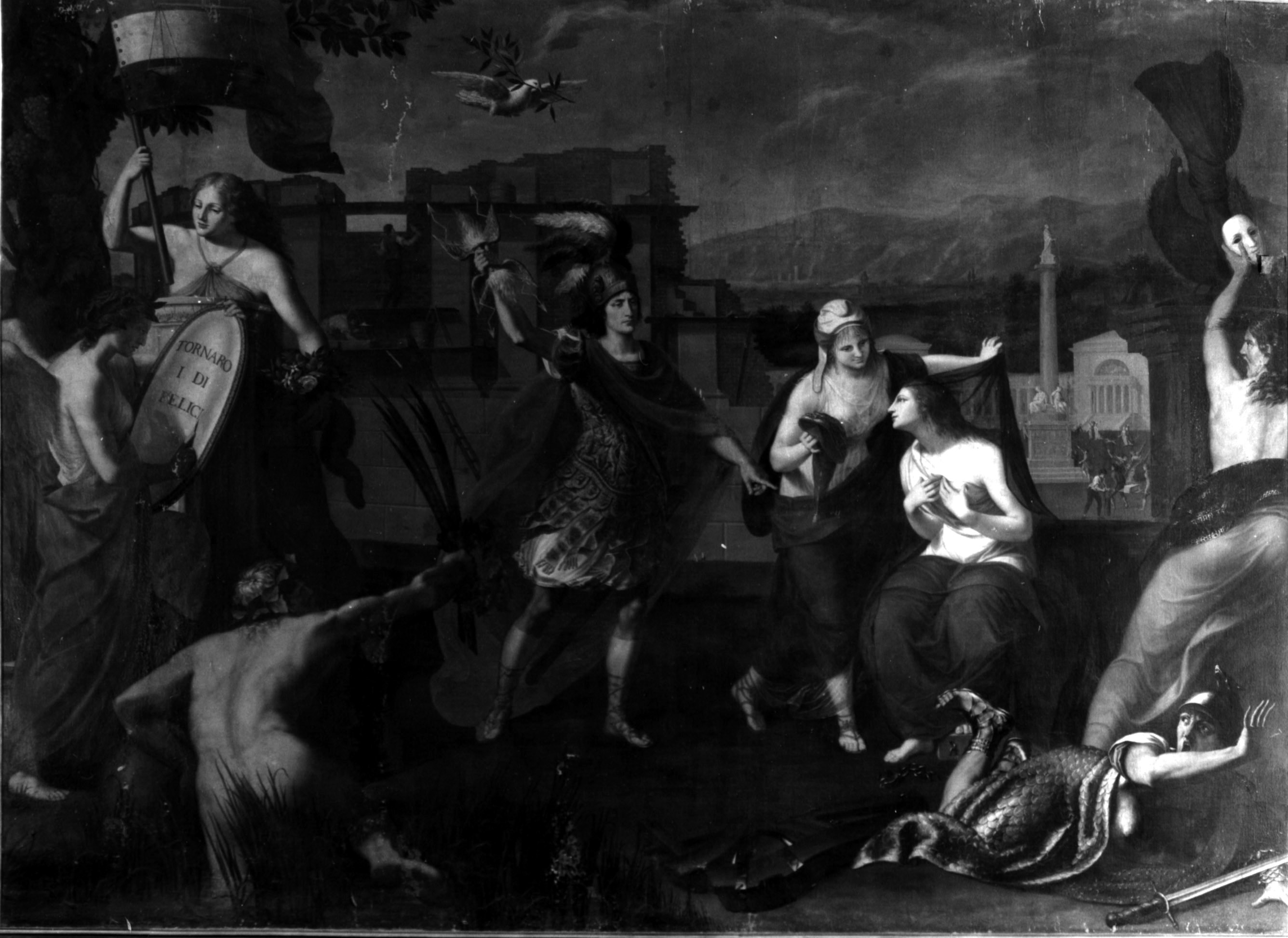 Allegoria della riconoscenza (La Repubblica Cisalpina), allegoria della riconoscenza (dipinto, opera isolata) di Bevilacqua Giovanni (sec. XVIII)