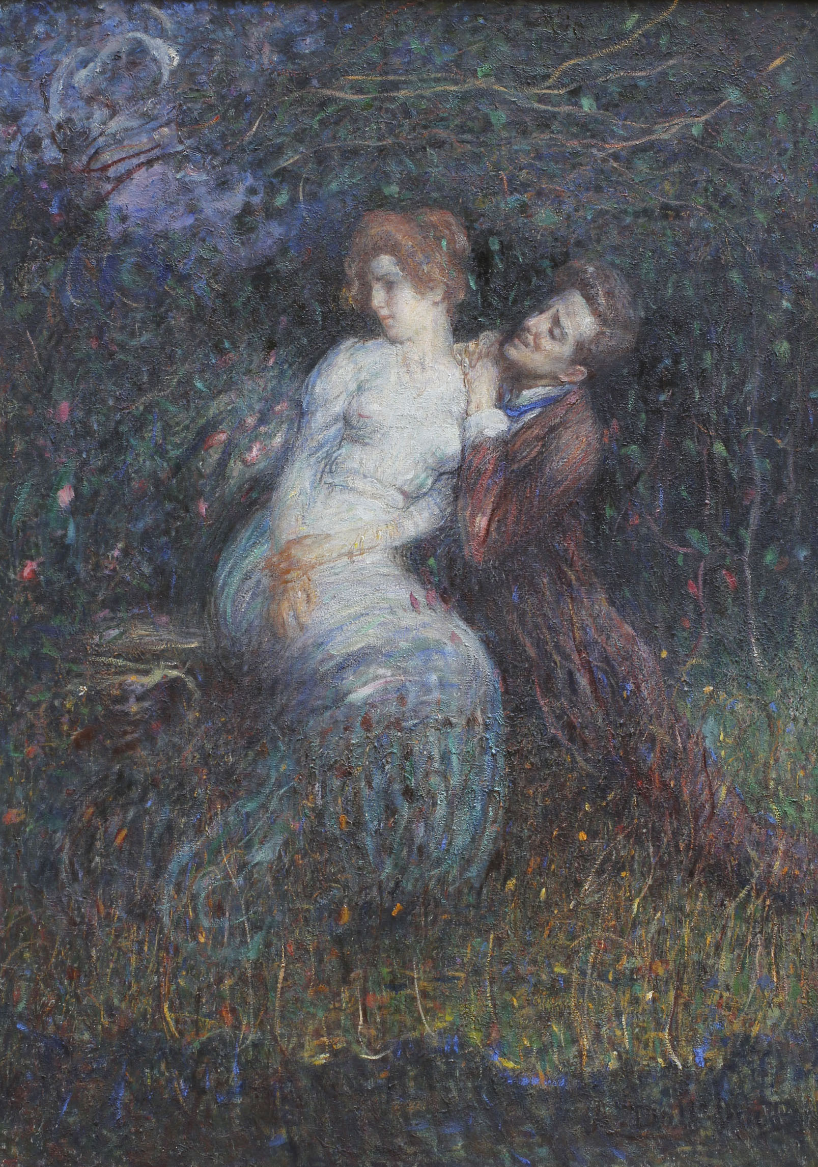 Amanti, due figure (amanti) in un giardino (dipinto, opera isolata) di Dall'Oca Bianca Angelo (sec. XIX)