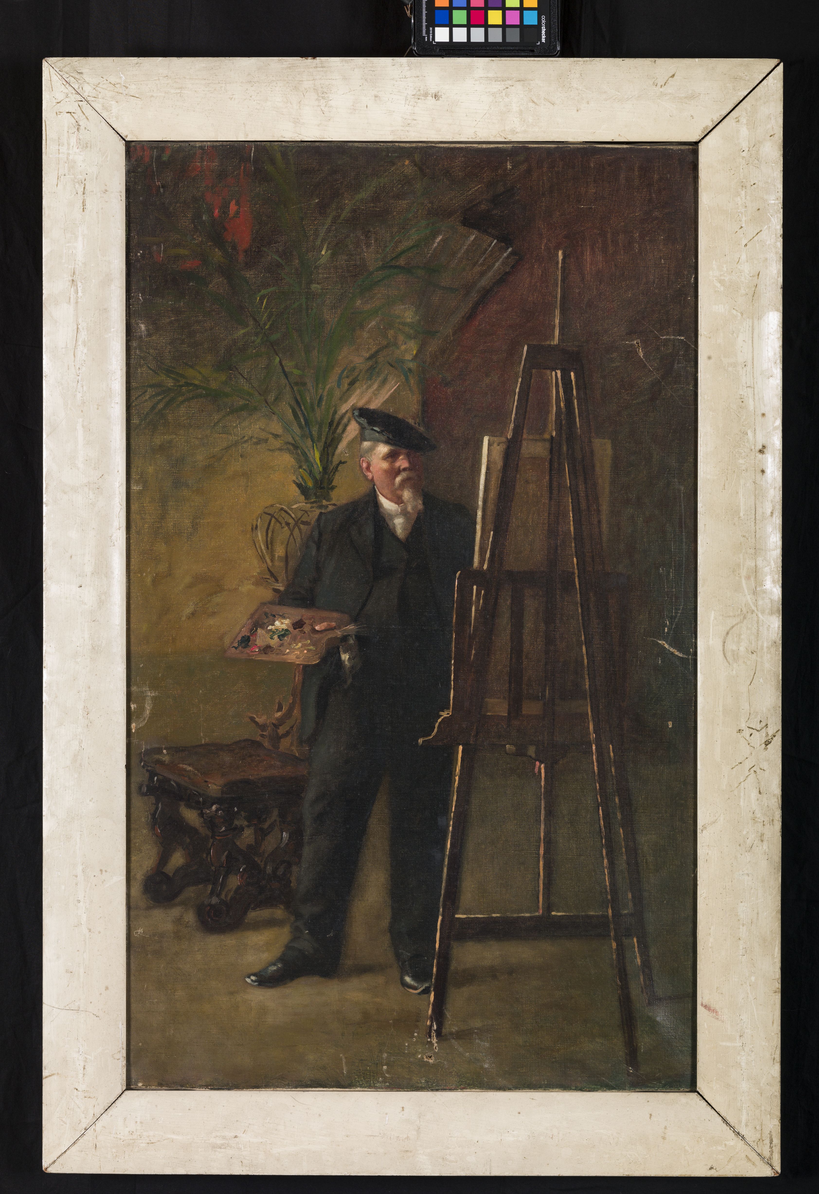 Autoritratto al cavalletto, ritratto maschile intero (dipinto, opera isolata) di Sorio Luigi (sec. XIX)