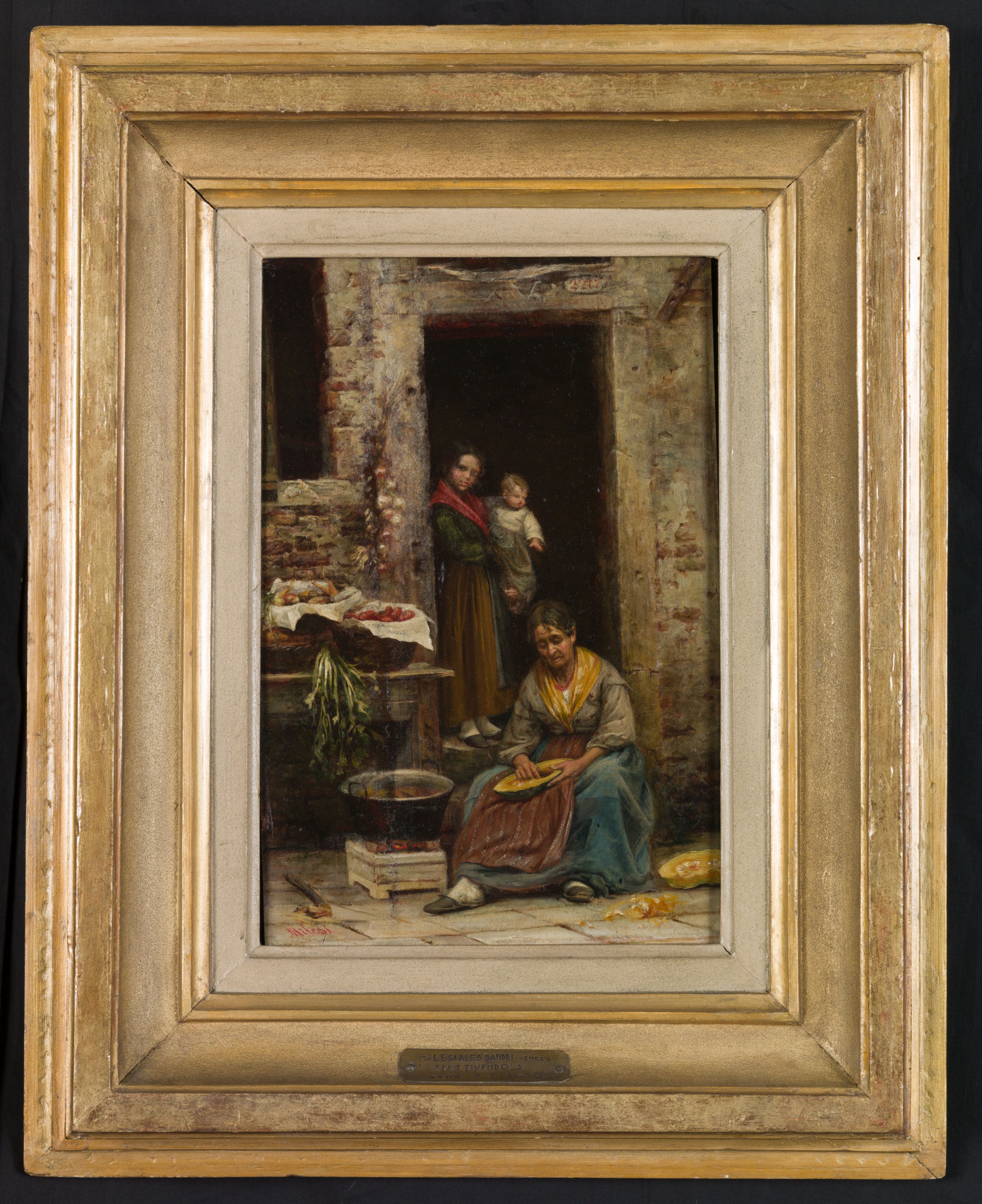 Fruttivendola, scena familiare (dipinto, opera isolata) di Milesi Alessandro (sec. XIX)