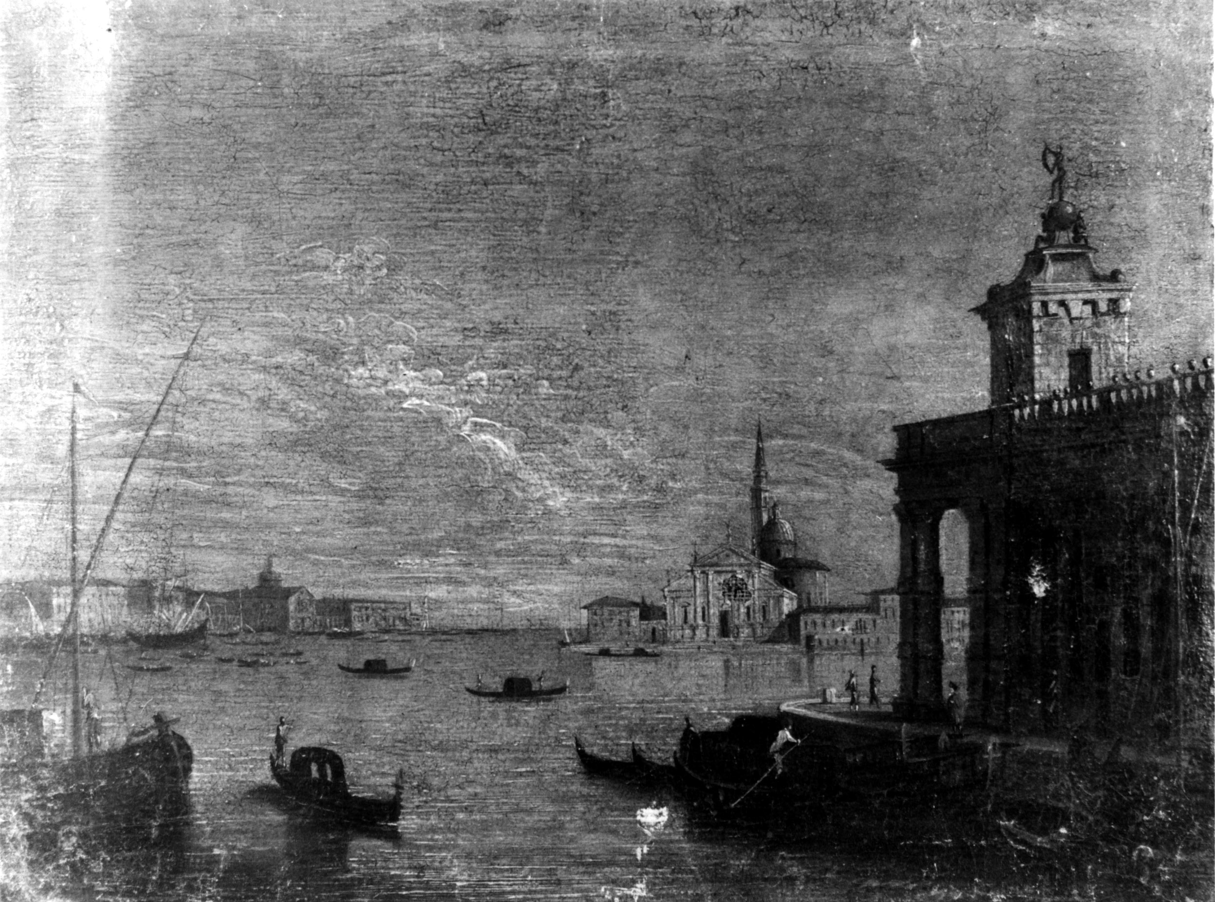 Veduta della dogana a Venezia, veduta di Venezia (dipinto, opera isolata) di autore ignoto - ambito veneto (sec. XVIII)
