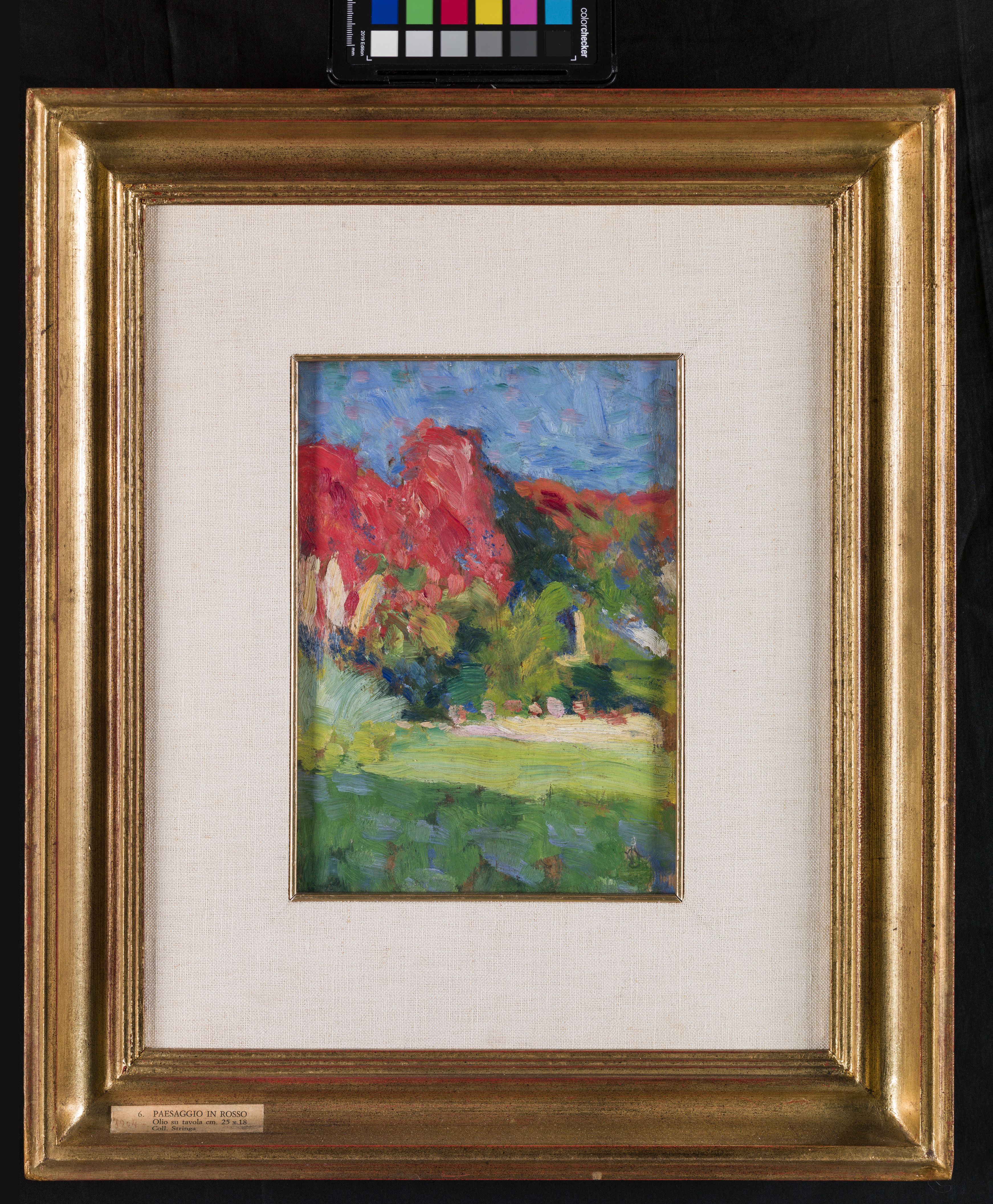 Paesaggio in rosso, paesaggio con alberi (dipinto, opera isolata) di Stringa Alberto (sec. XX)