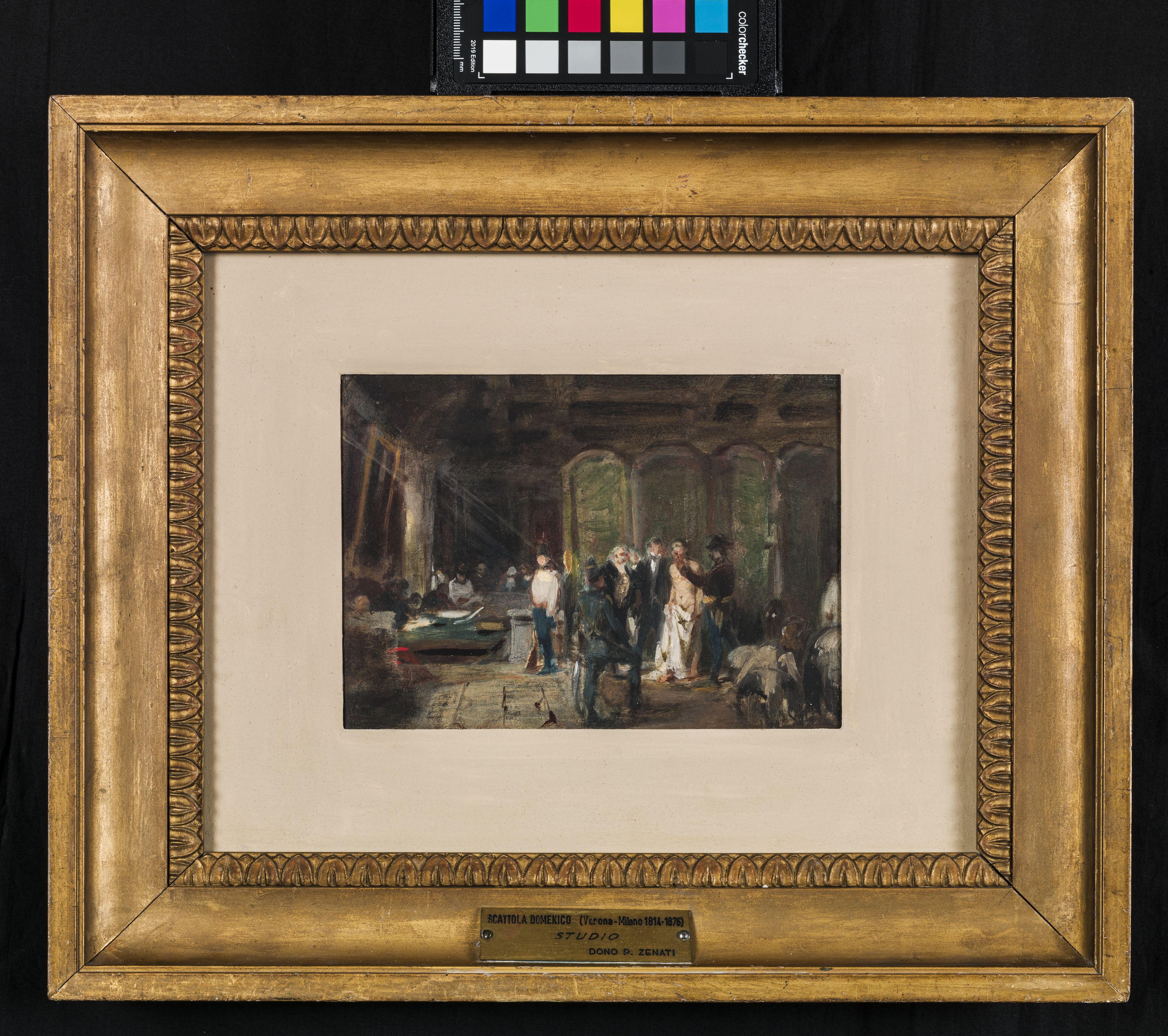 La visita di leva (Visita militare), interno con figure maschili (dipinto, serie) di Scattola Domenico (sec. XIX)