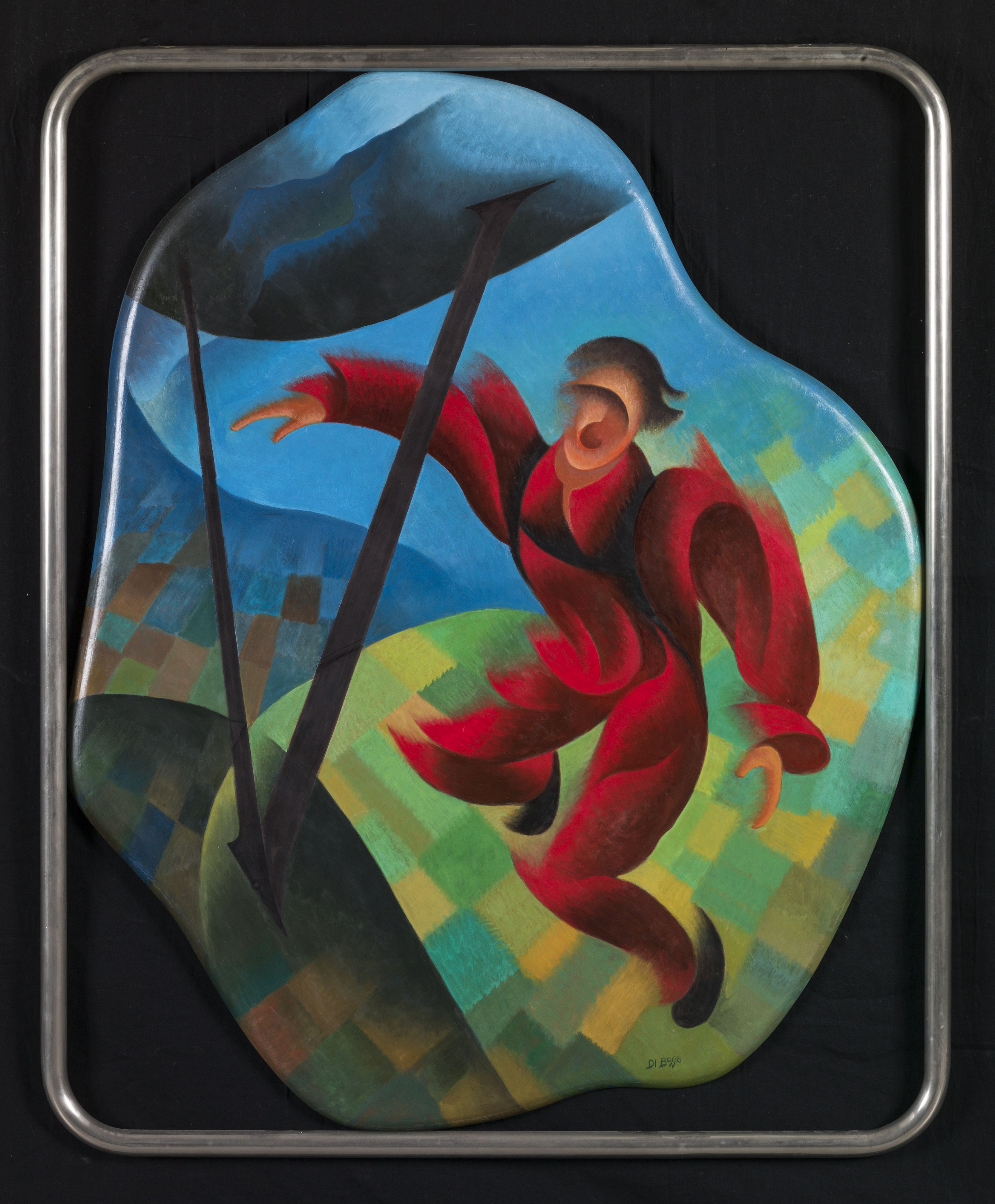 Il paracadutista, paracadutista in volo (dipinto, opera isolata) di Di Bosso - Righetti Renato (sec. XX)