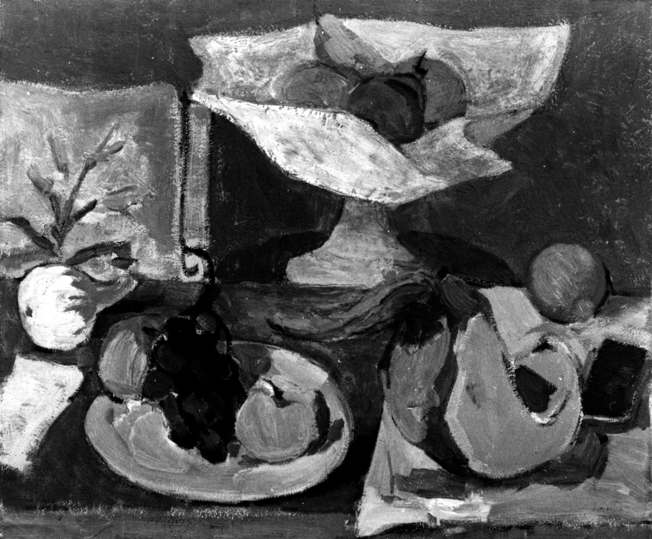 Composizione, natura morta con frutta su tavola (dipinto, opera isolata) di Tavella Aldo (sec. XX)
