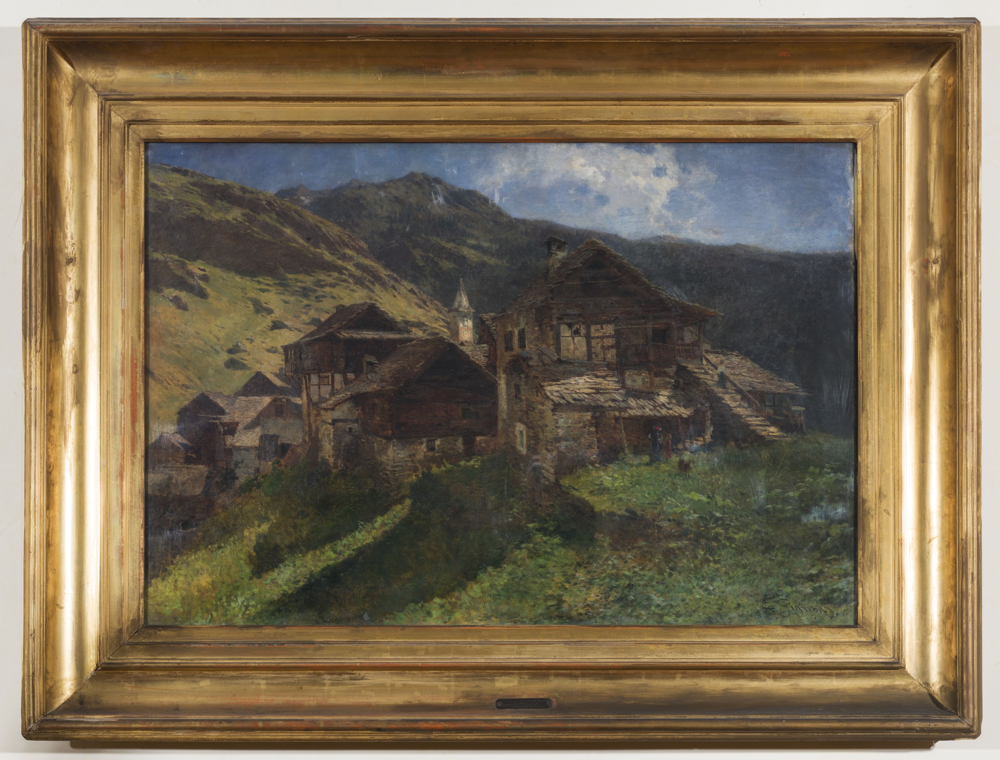 Valmaggia, paesaggio montano con case (dipinto, opera isolata) di Gignous Eugenio (Milano, 1850/ Stresa, 1906) - milanese (sec. XIX)