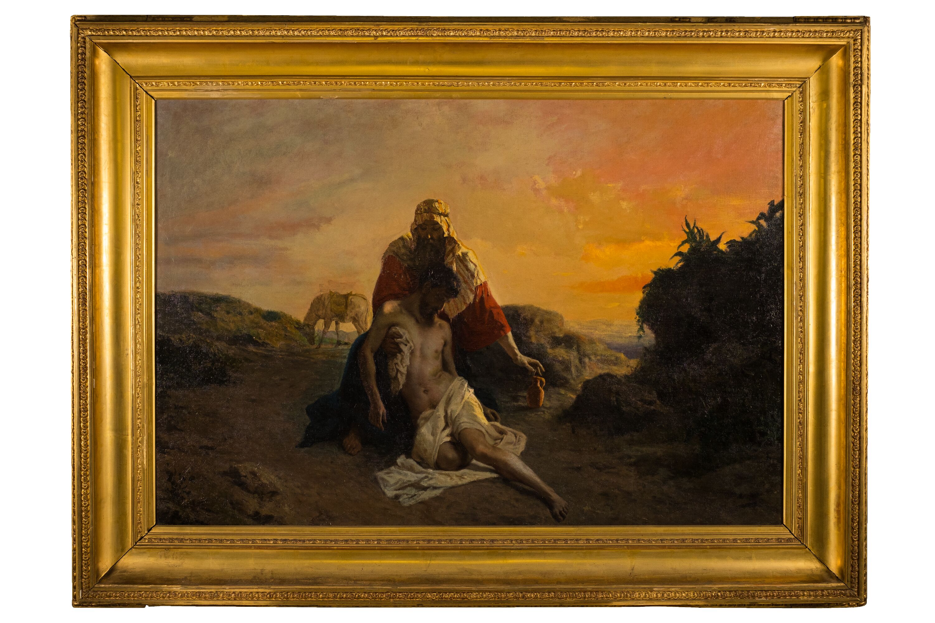 Il buon Samaritano, scena sacra (dipinto, opera isolata) di Zannoni Giuseppe (Verona, 1849 - Monteforte d'Alpone, Verona, 1903) - veronese (sec. XIX)
