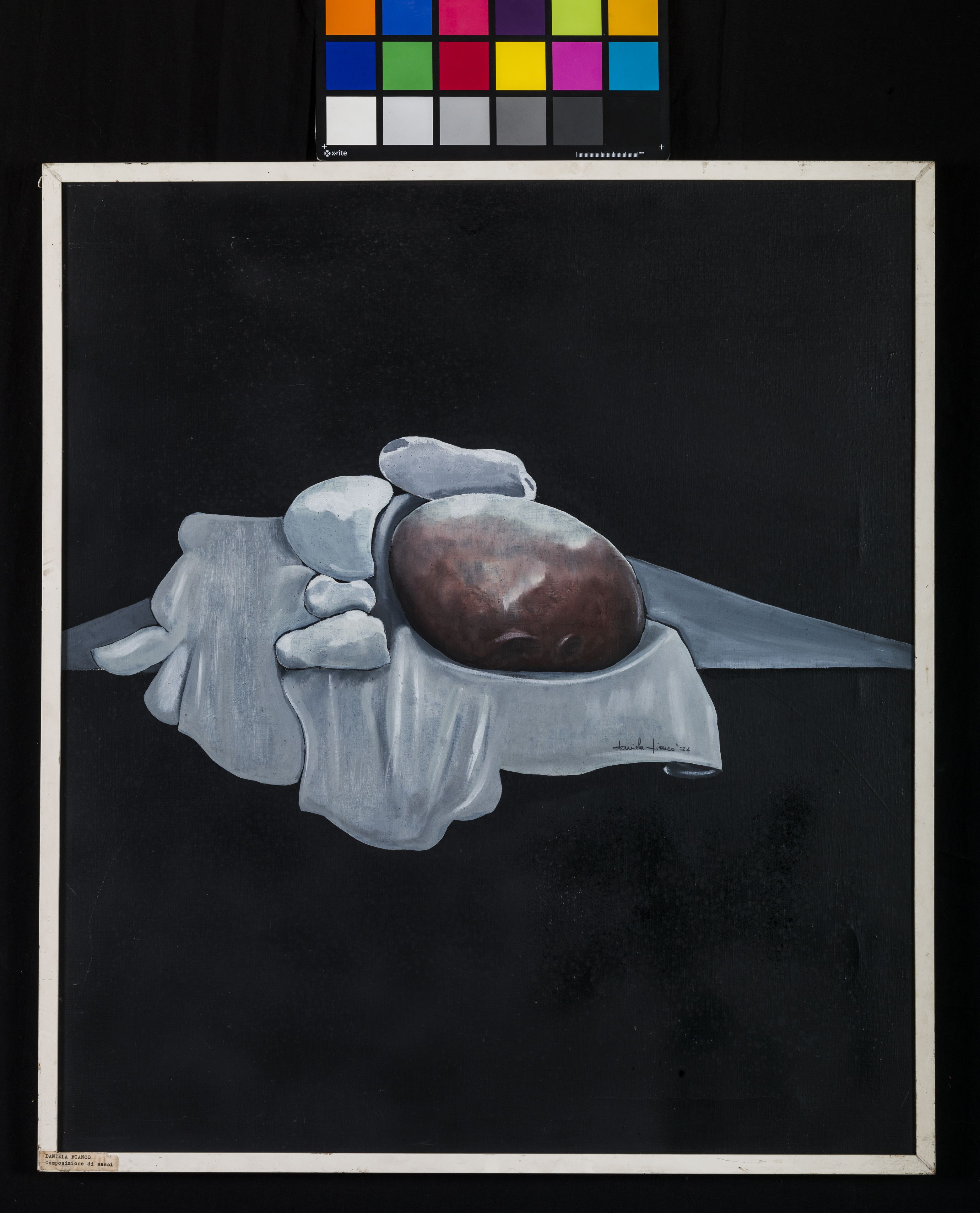 Composizione di sassi, natura morta con sassi (dipinto, opera isolata) di Bianco Daniela (sec. XX)