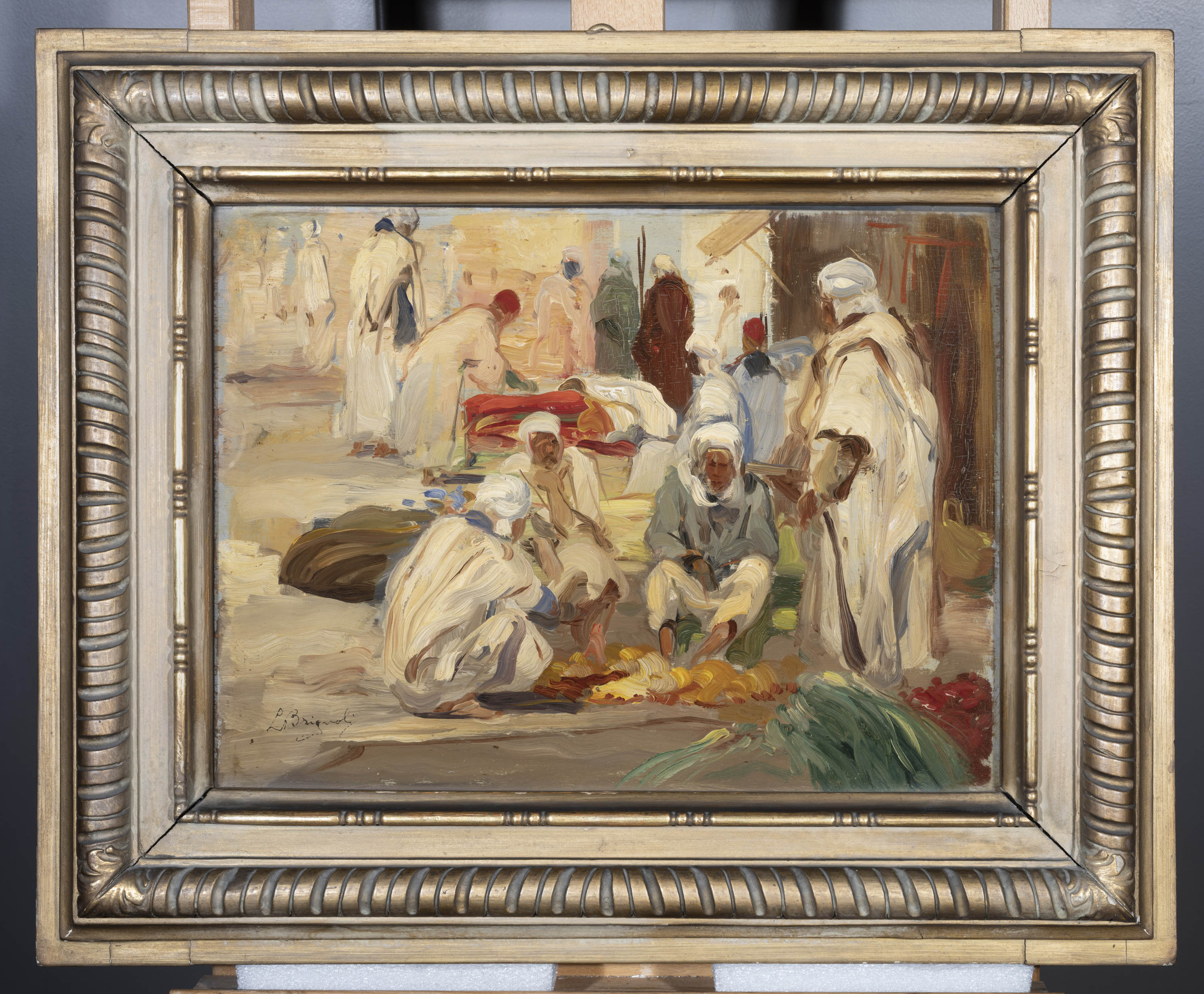 Mercato libico delle arance, scena di mercato con arabi (dipinto, opera isolata) di Brignoli Luigi (sec. XX)