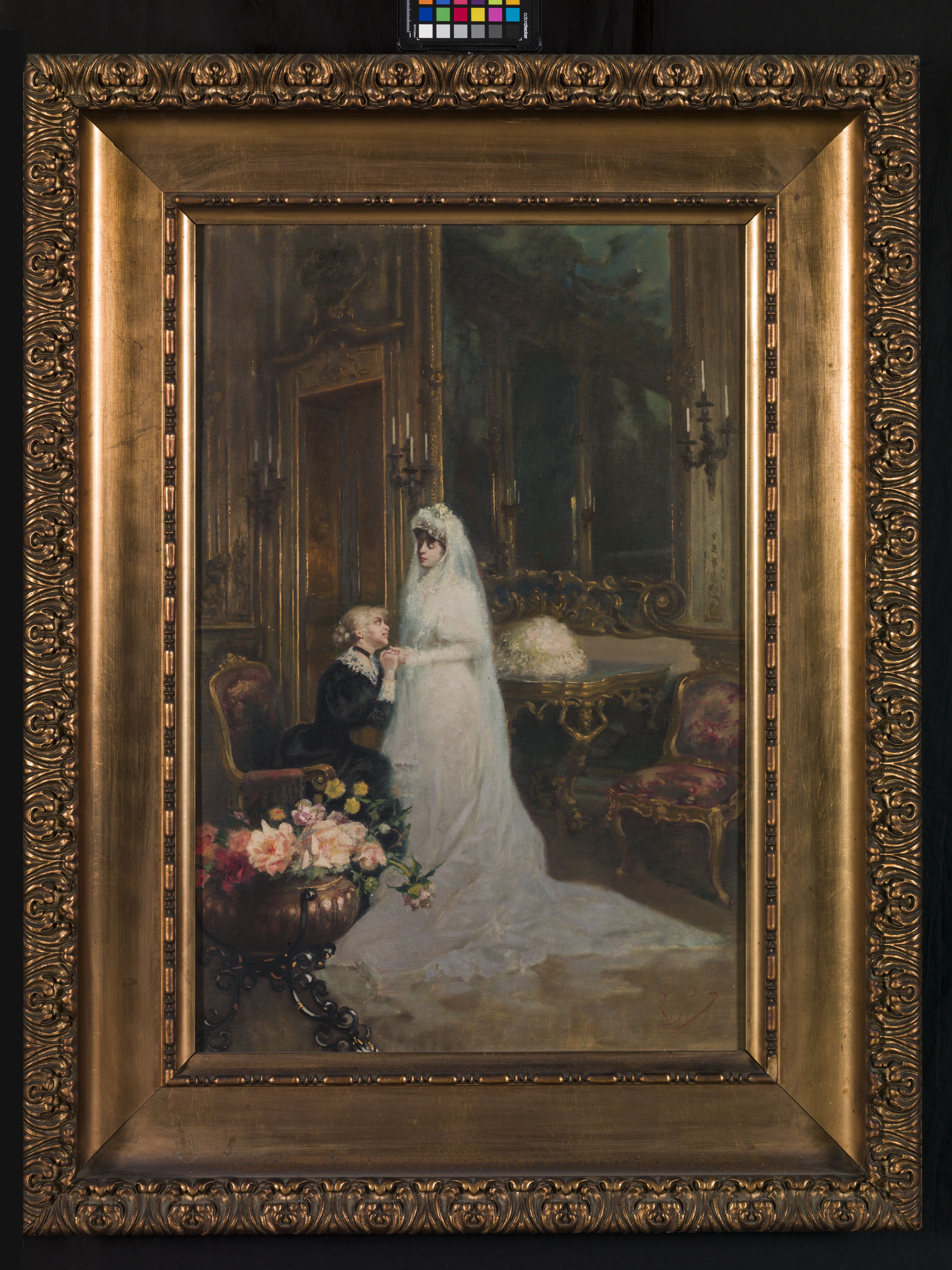 La sposa, salone con sposa e figura femminile seduta (dipinto, opera isolata) di Sorio Luigi (sec. XIX)