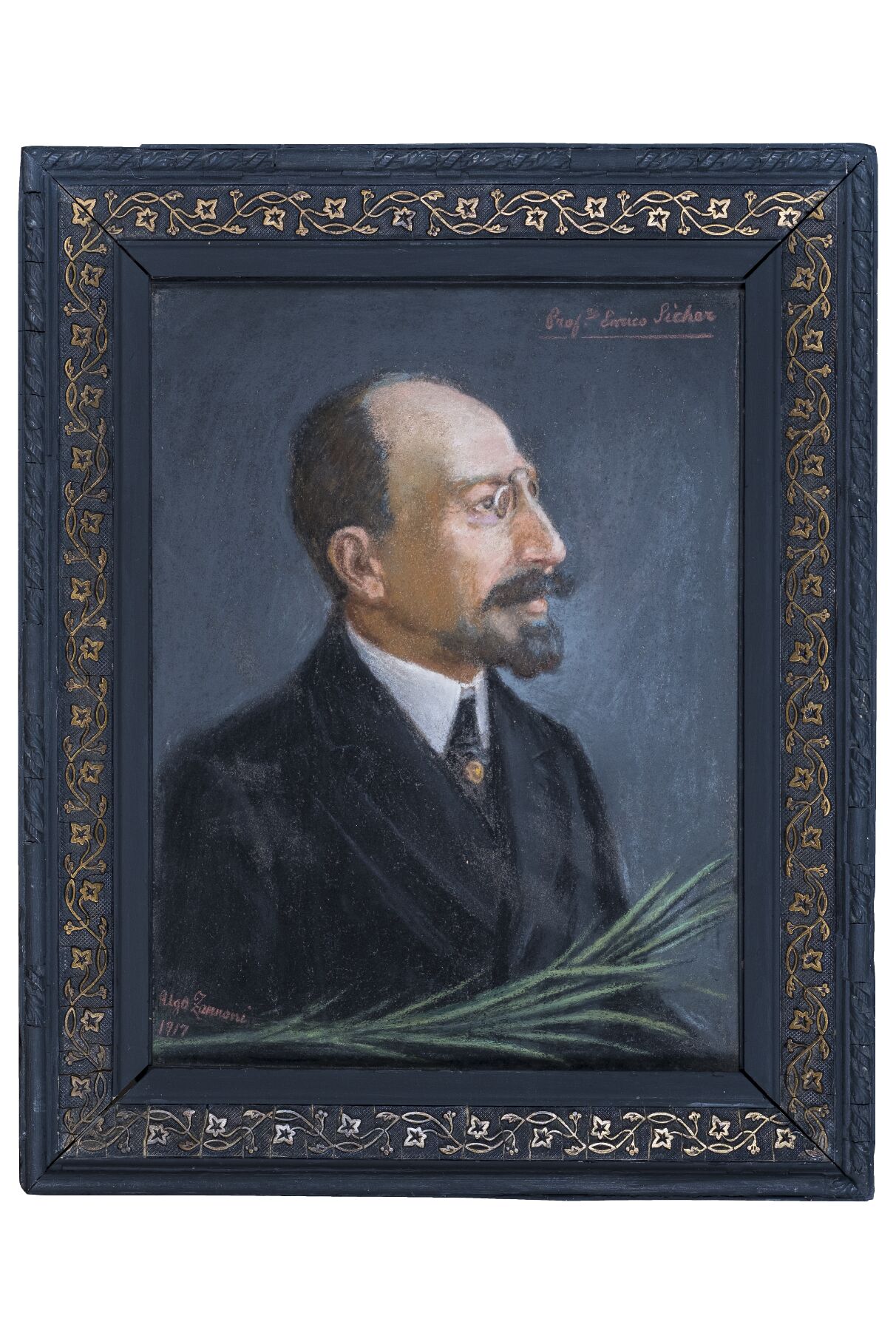 Ritratto di Enrico Sicher, ritratto maschile a mezzo busto, di profilo (dipinto, opera isolata) di Zannoni Ugo - ambito veronese (sec. XX)