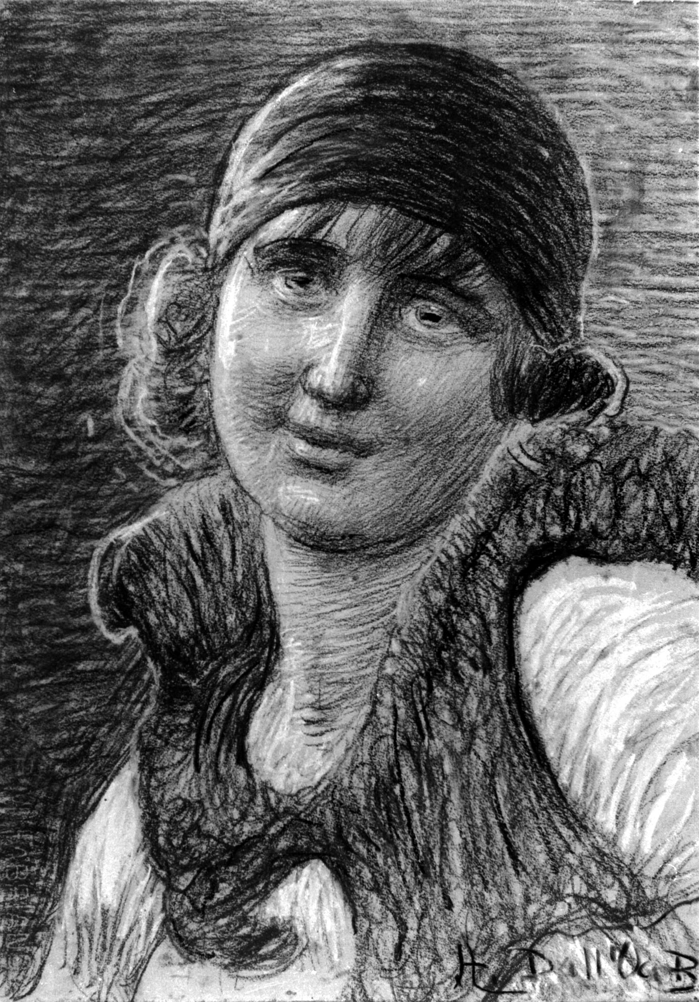 Testa di ragazza, busto femminile con berretto e pellicciotto (disegno, opera isolata) di Dall'Oca Bianca Angelo (sec. XX)