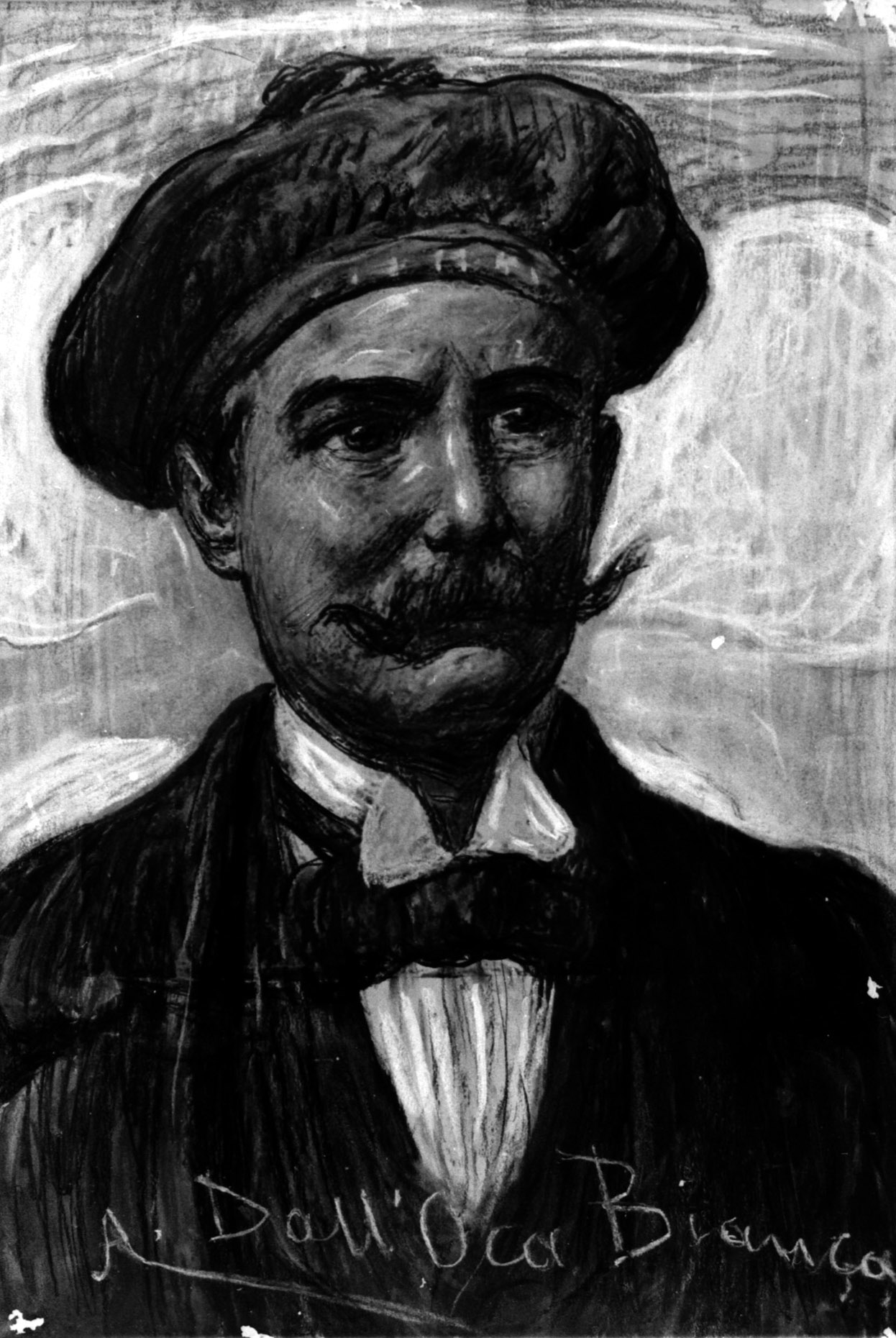 Ritratto con cappello o Autoritratto, ritratto maschile con baffi e basco (disegno, opera isolata) di Dall'Oca Bianca Angelo (sec. XX)
