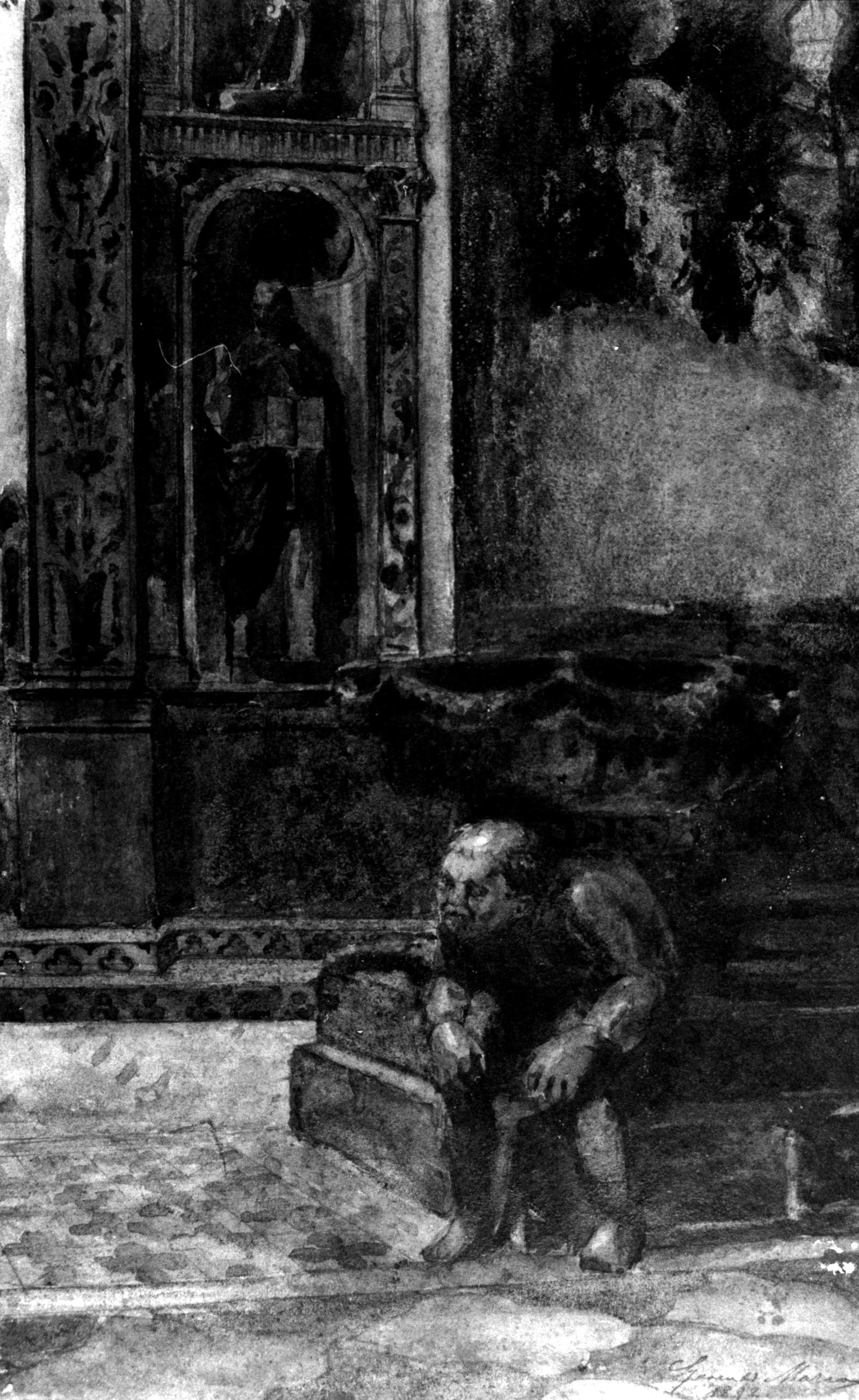 Gobbo di S. Anastasia, acquasantiera con gobbo della chiesa di S. Anastasia di Verona (dittico, insieme) di Spaventi Silvio Marco (sec. XIX)