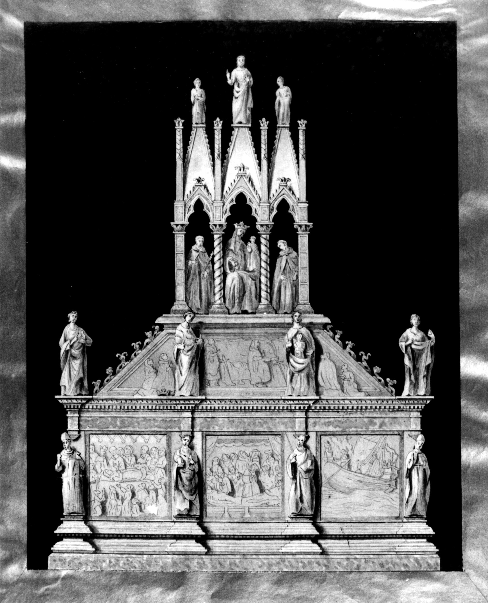 Arca sepolcrale, veduta di arca sepolcrale (dipinto, opera isolata) di Gottardi don Angelo (attribuito) (sec. XX)
