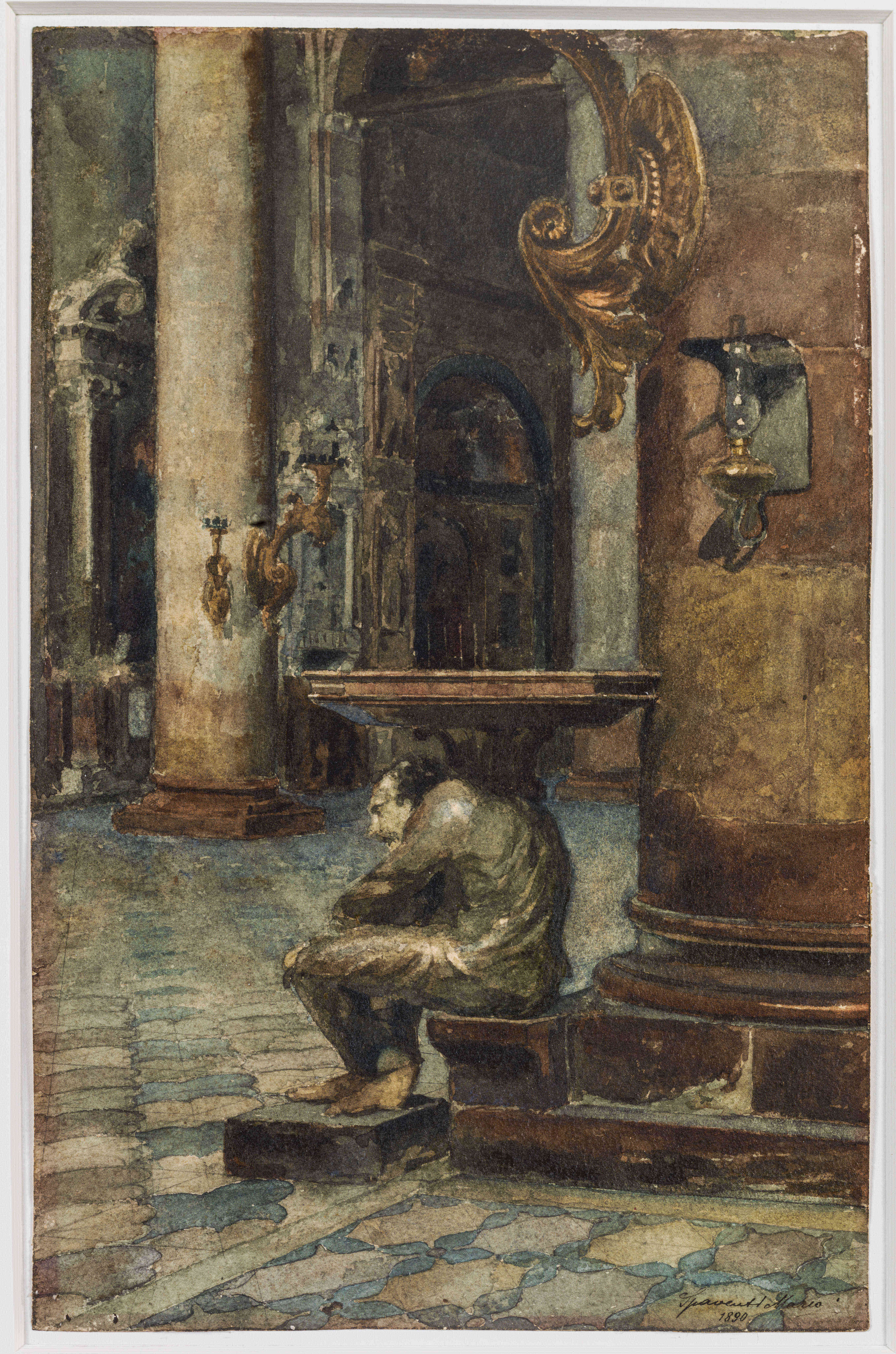 I gobbi di Santa Anastasia, interno di chiesa (dipinto, opera isolata) di Spaventi Silvio Marco (sec. XIX)