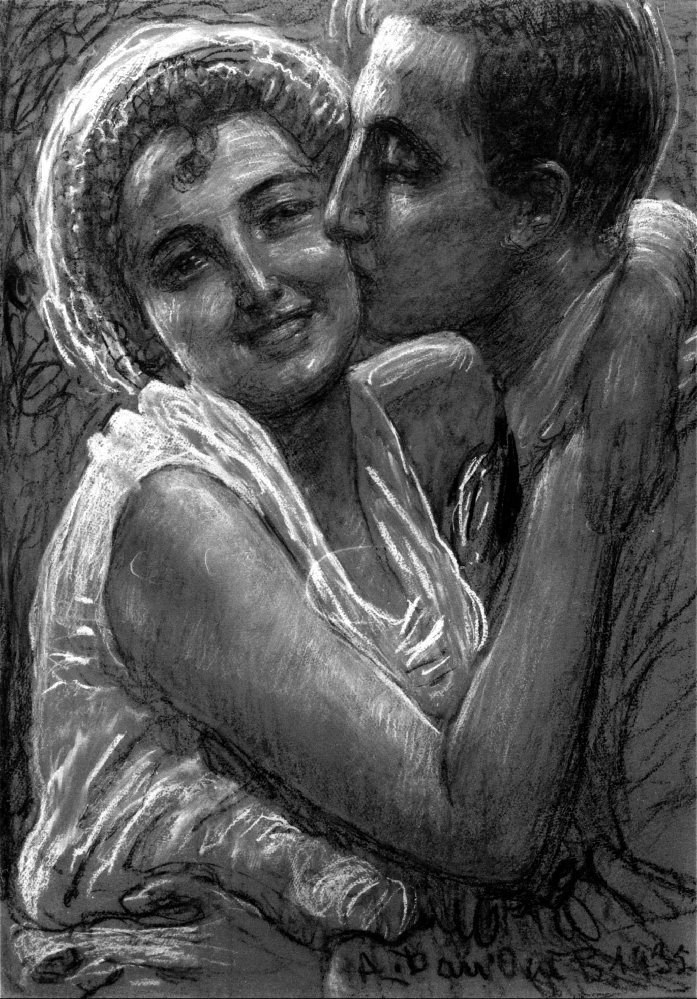 Dolce catena, busto figura di donna e busto figura di uomo abbracciati (disegno, opera isolata) di Dall'Oca Bianca Angelo (sec. XX)