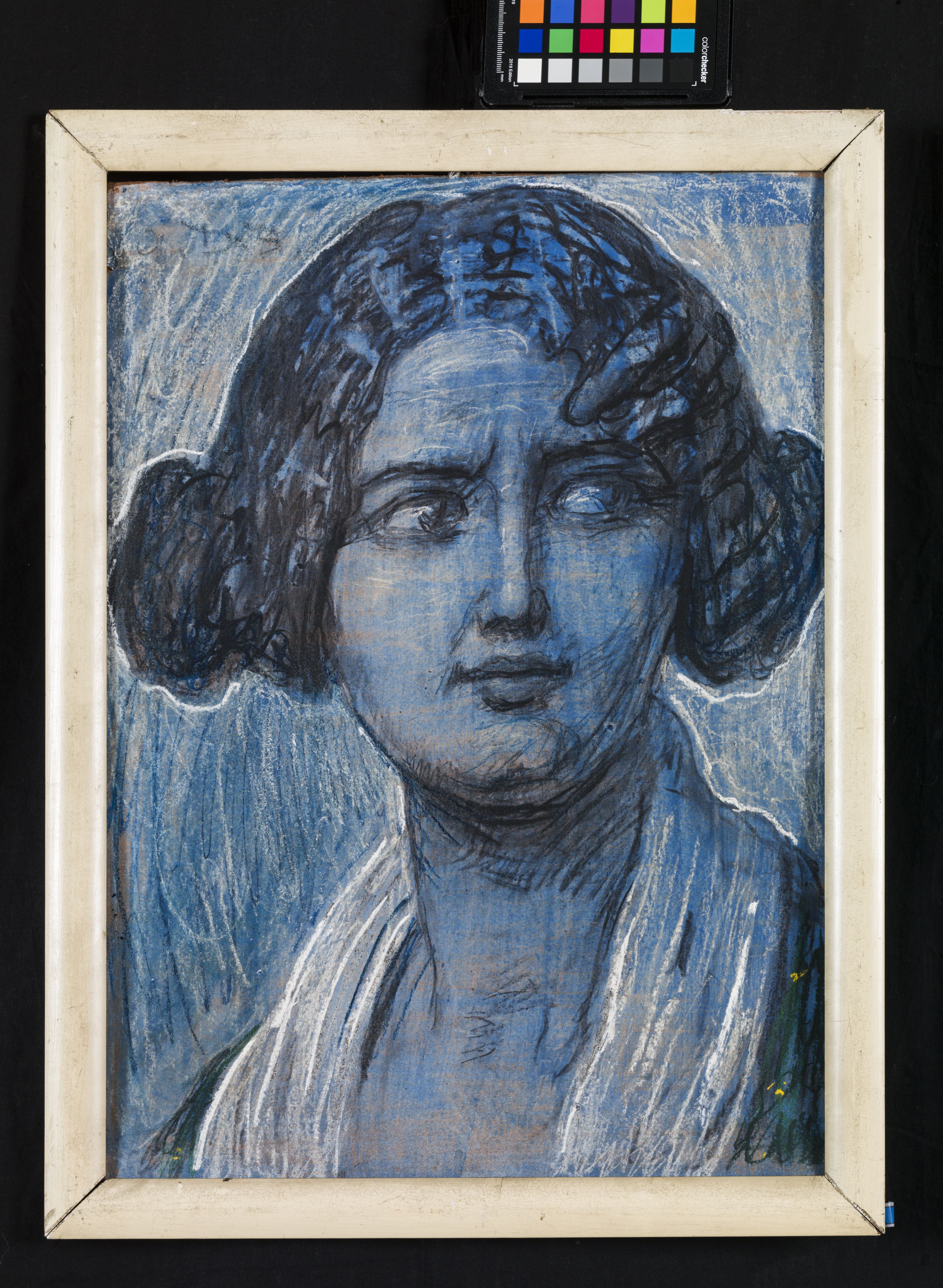 Testa femminile, testa di donna con espressione preoccupata (dipinto, opera isolata) di Dall'Oca Bianca Angelo (sec. XX)