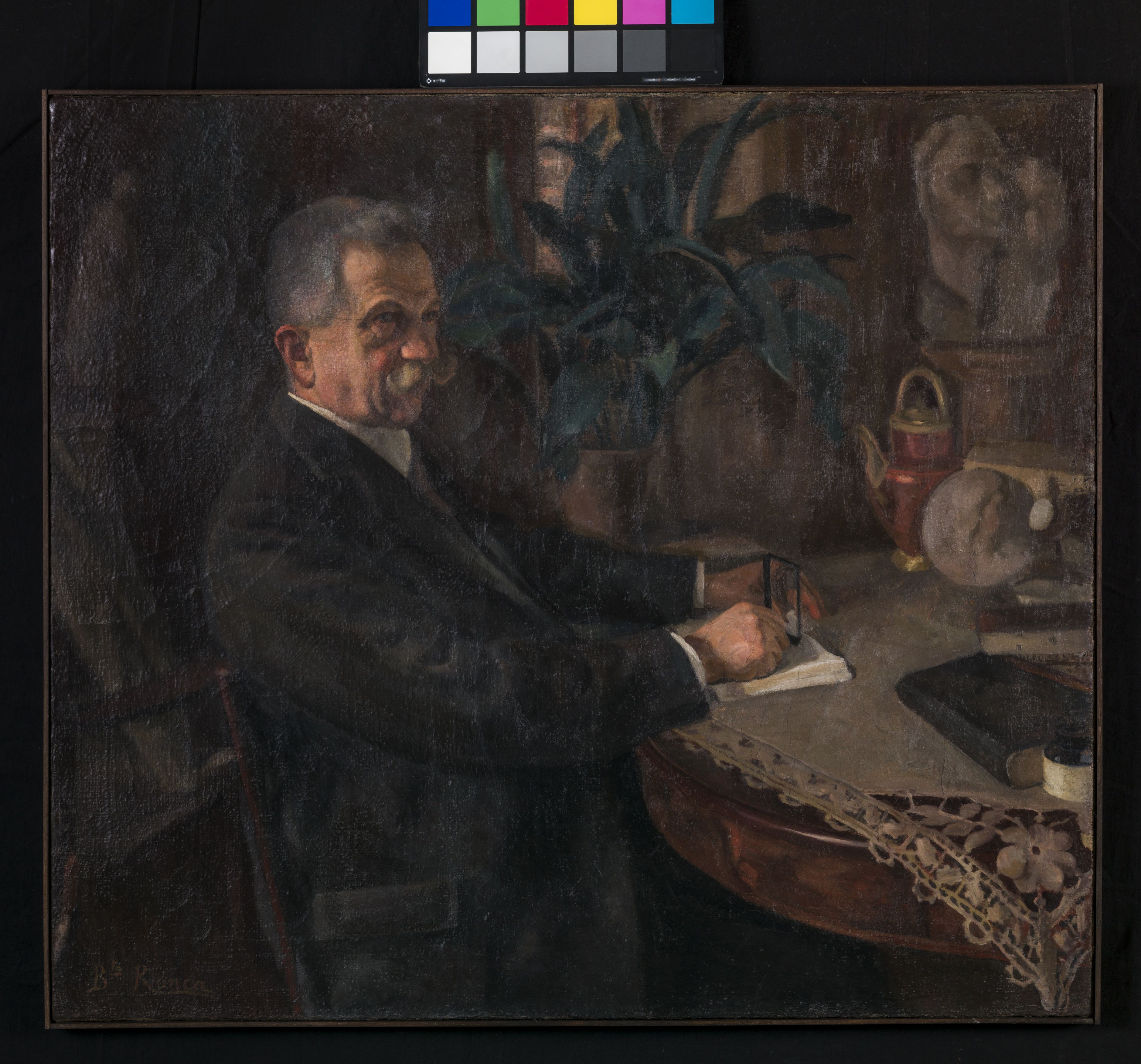 Ritratto di Casimiro Adami, ritratto di uomo seduto alla scrivania (dipinto, opera isolata) di Ronca Benvenuto (sec. XX)
