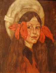 Fiocchi rossi, ritratto di fanciulla (dipinto, opera isolata) di Zenatello Alessandro (sec. XX)